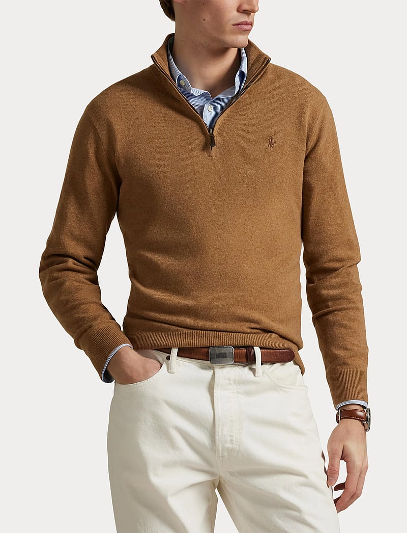 Polo Ralph Lauren - Wool Quarter-Zip Sweater - tõmblukk-kaelusega dressipluusid - latte brown heath - 5