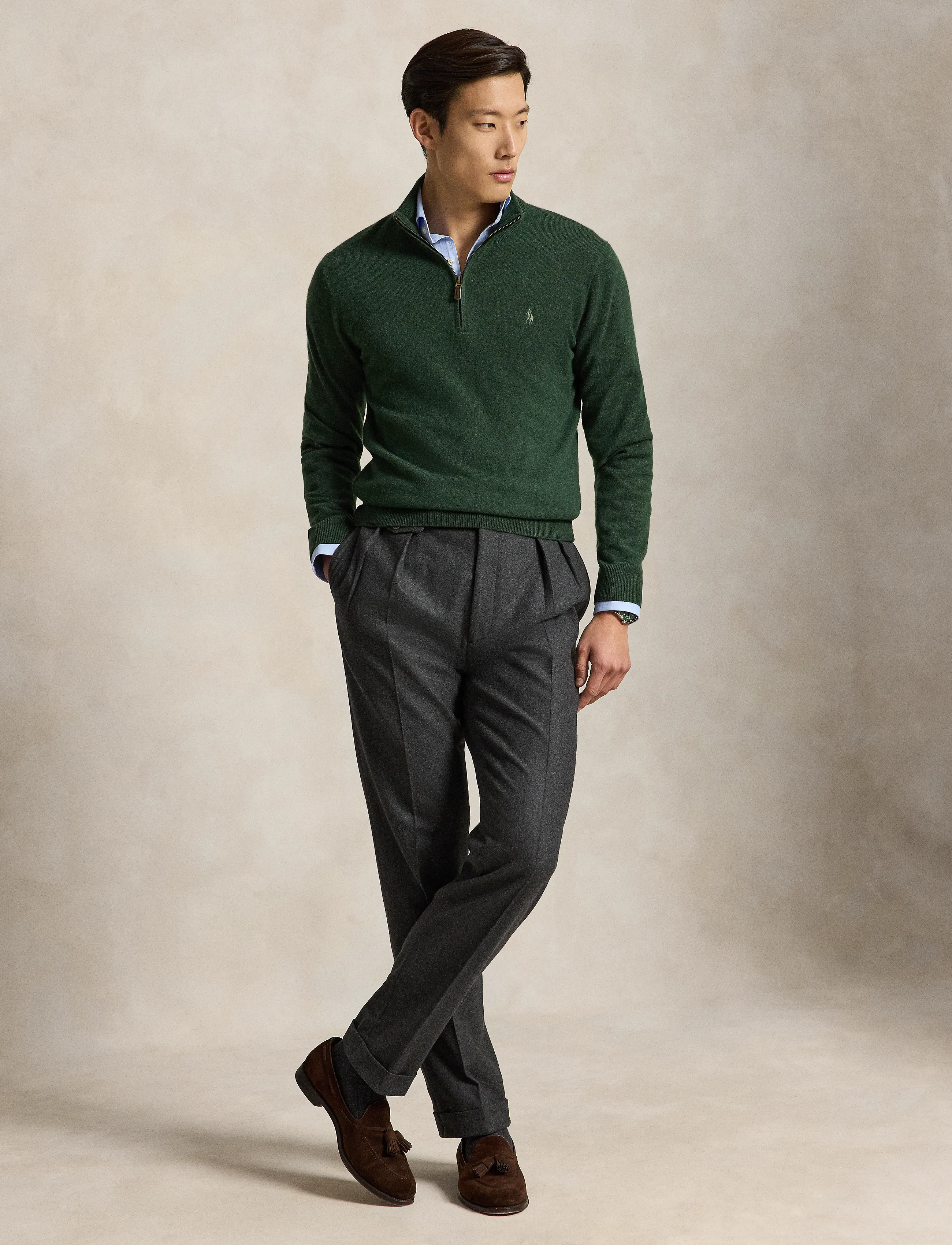 Polo Ralph Lauren - Wool Quarter-Zip Sweater - tõmblukk-kaelusega dressipluusid - lodgepole pine he - 2