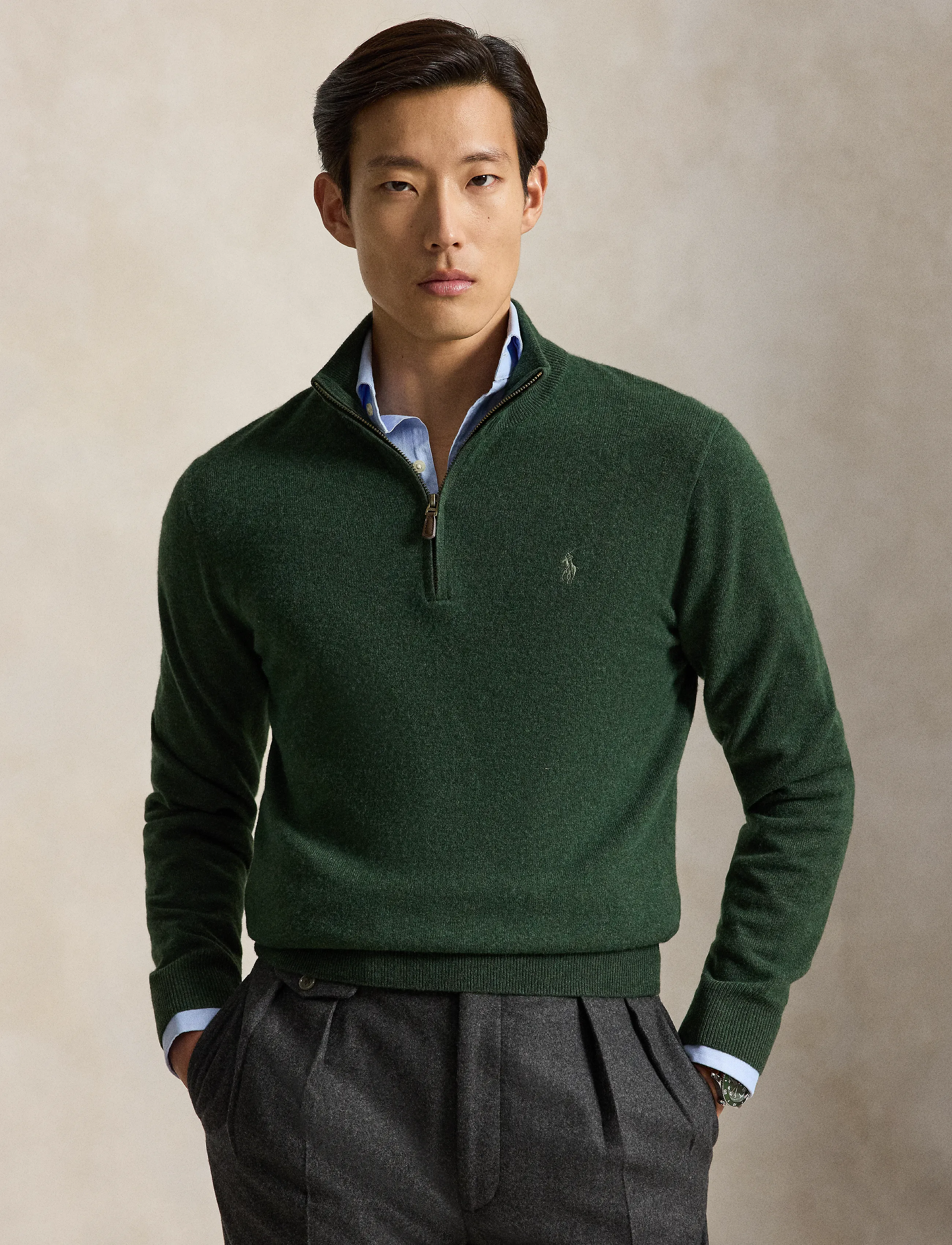 Polo Ralph Lauren - Wool Quarter-Zip Sweater - tõmblukk-kaelusega dressipluusid - lodgepole pine he - 4