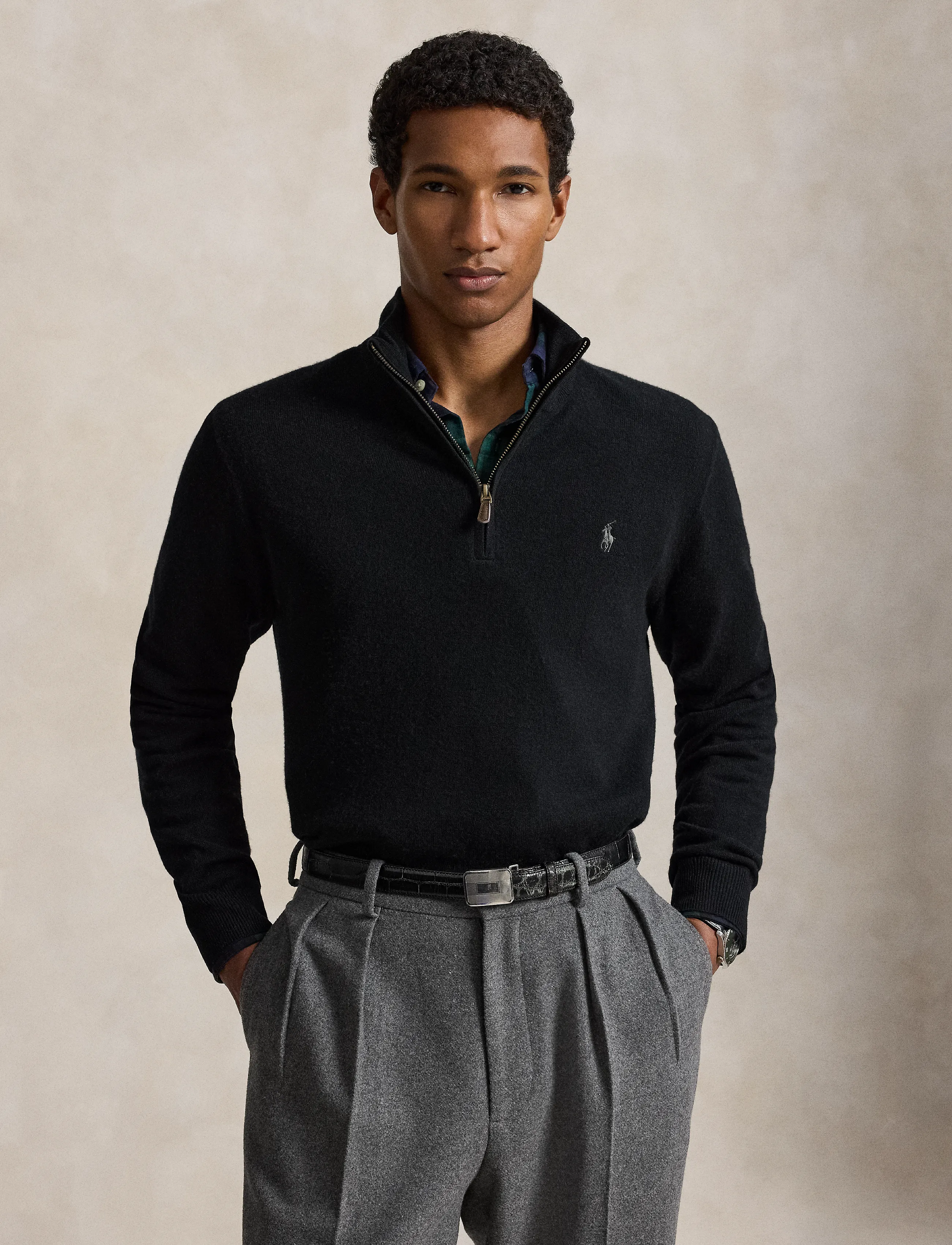 Polo Ralph Lauren Wool Quarter-Zip Sweater, XXL, Knitwear, Schwarz - Half Zip Jumpers, Männerswear
