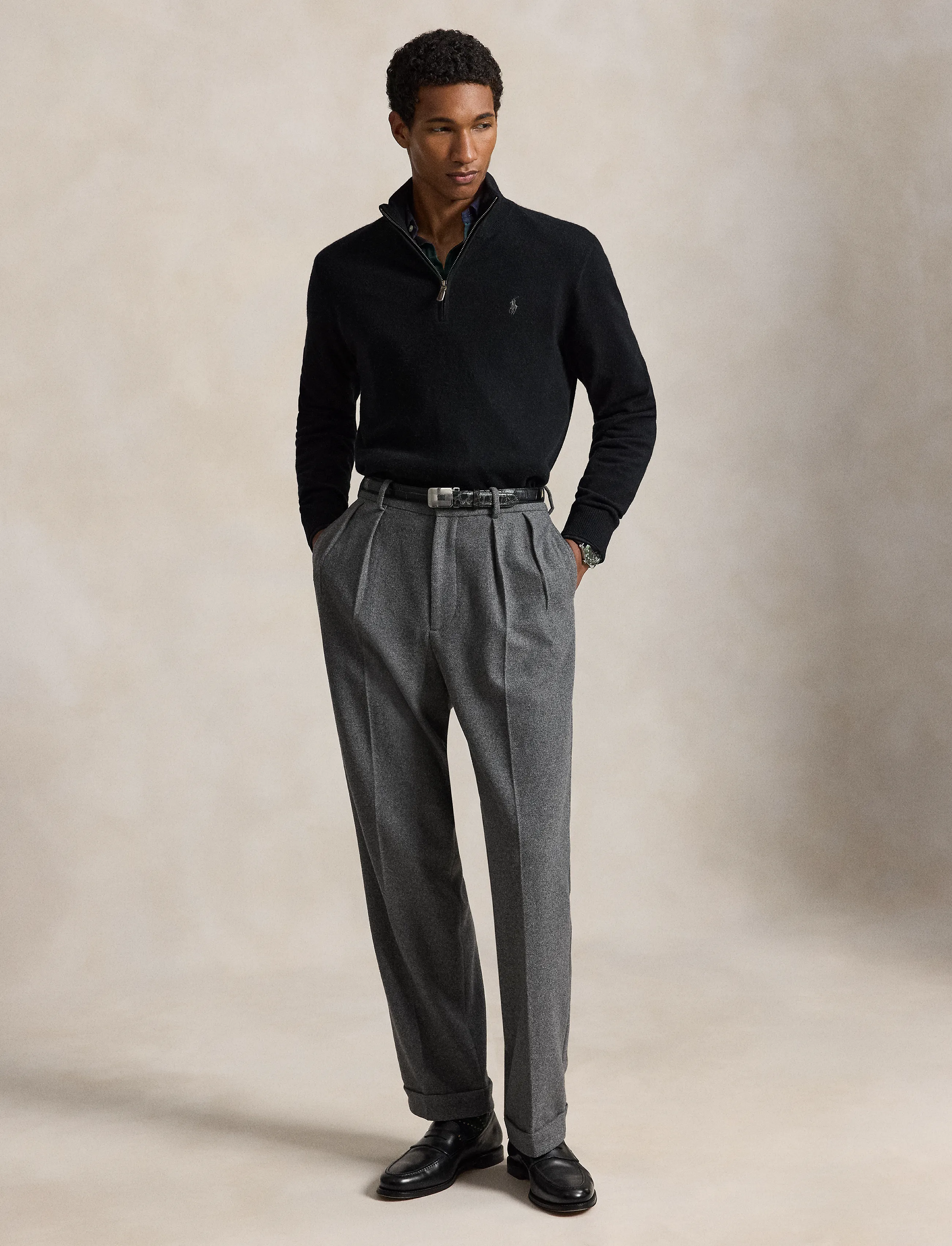Polo Ralph Lauren - Wool Quarter-Zip Sweater - half zip-tröjor - polo black - 3