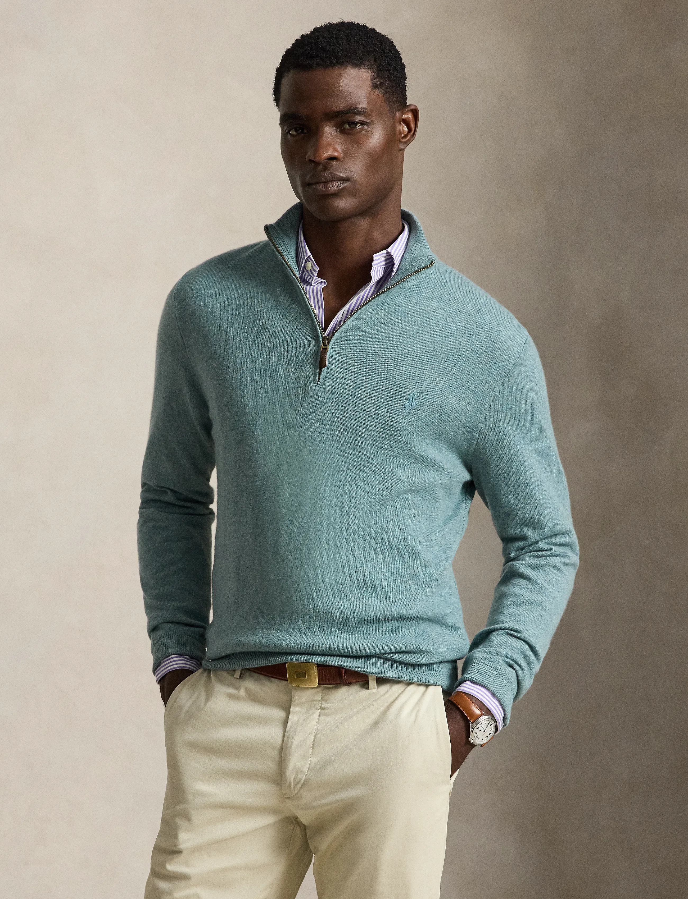 Polo Ralph Lauren - Wool Quarter-Zip Sweater - half zip jumpers - turquoise jay hea - 5