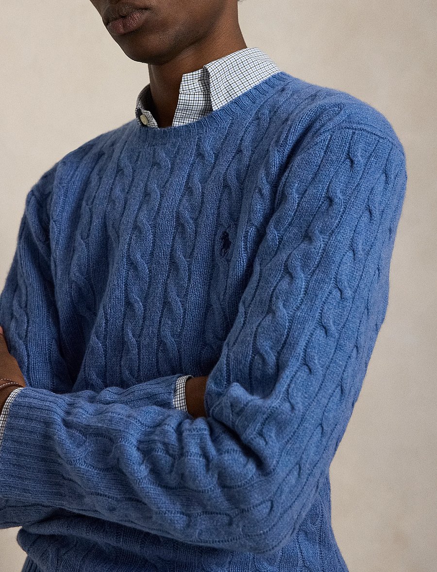 Polo Ralph Lauren - Cable-Knit Wool-Cashmere Sweater - round necks - blue borage heath - 4