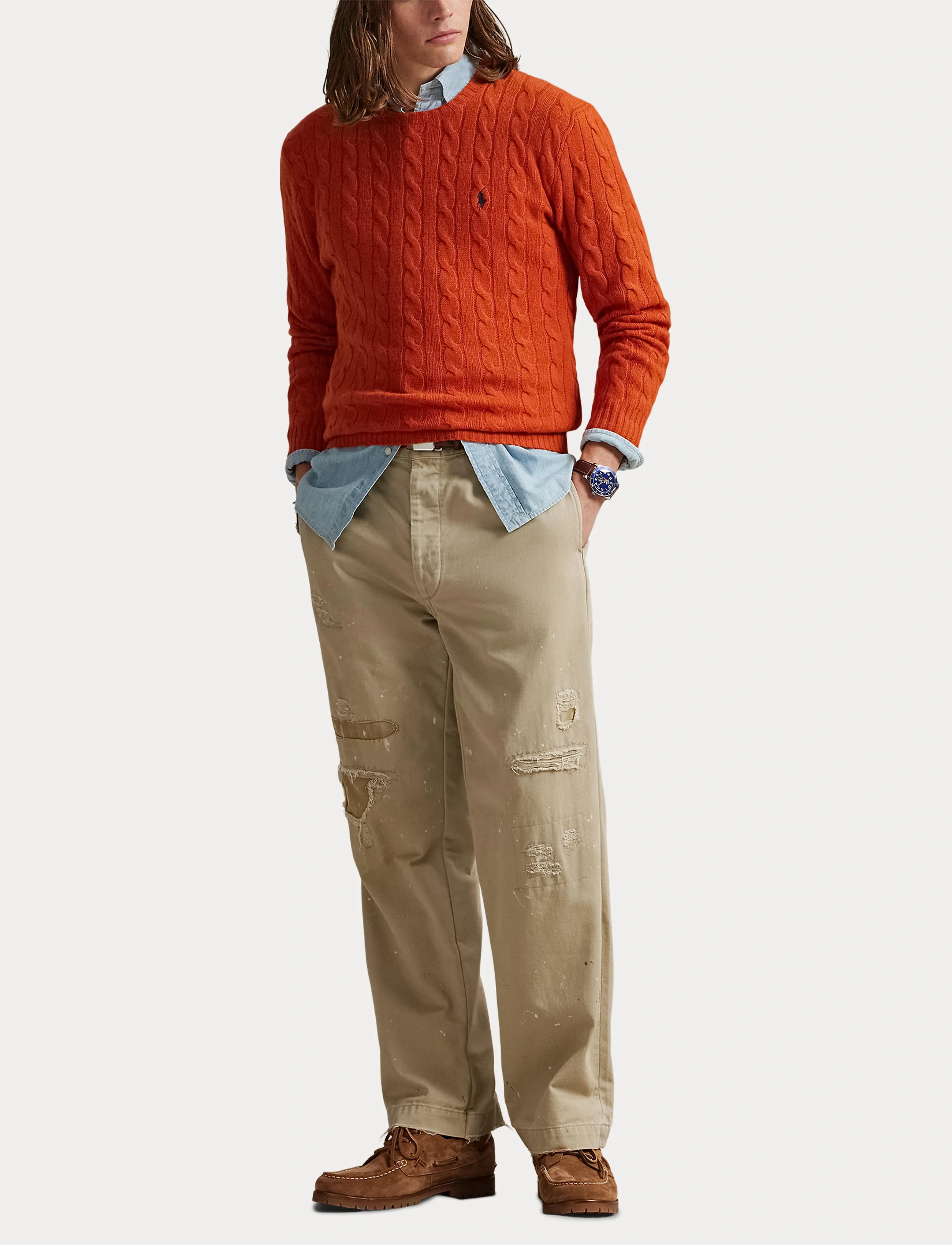 Polo Ralph Lauren - Cable-Knit Wool-Cashmere Sweater - dark jaffa orange - 4