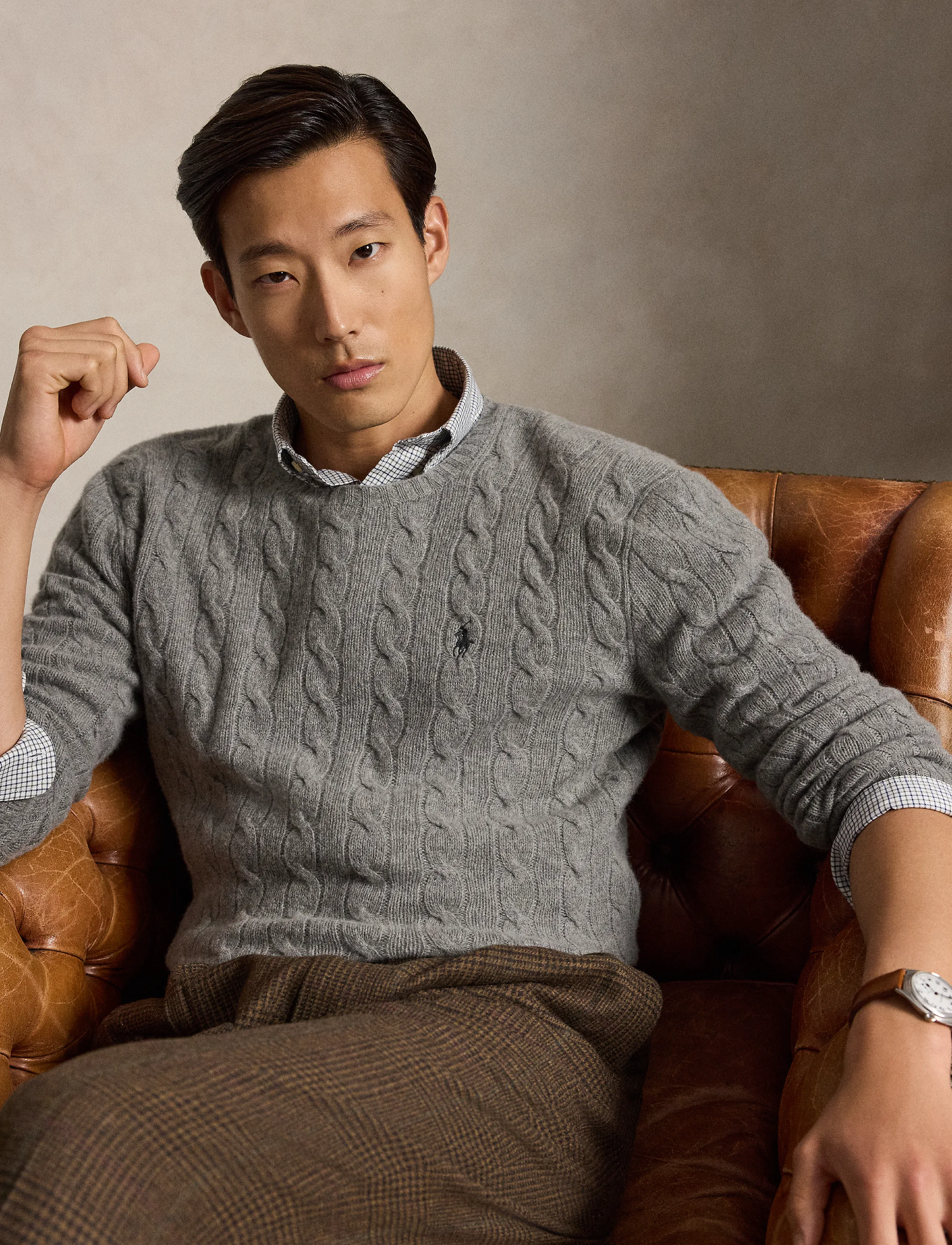 Polo Ralph Lauren - Cable-Knit Wool-Cashmere Sweater - round necks - fawn grey heather - 2
