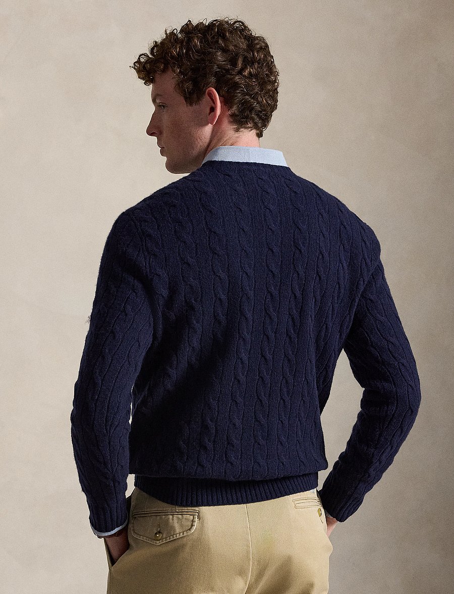 Polo Ralph Lauren - Cable-Knit Wool-Cashmere Sweater - round necks - hunter navy - 3