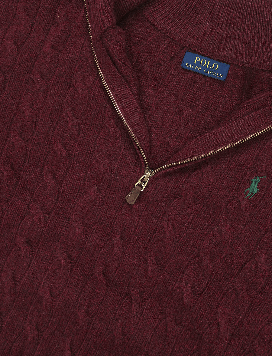 Polo Ralph Lauren - Cable-Knit Quarter-Zip Sweater - half zip jumpers - aged wine heather - 5
