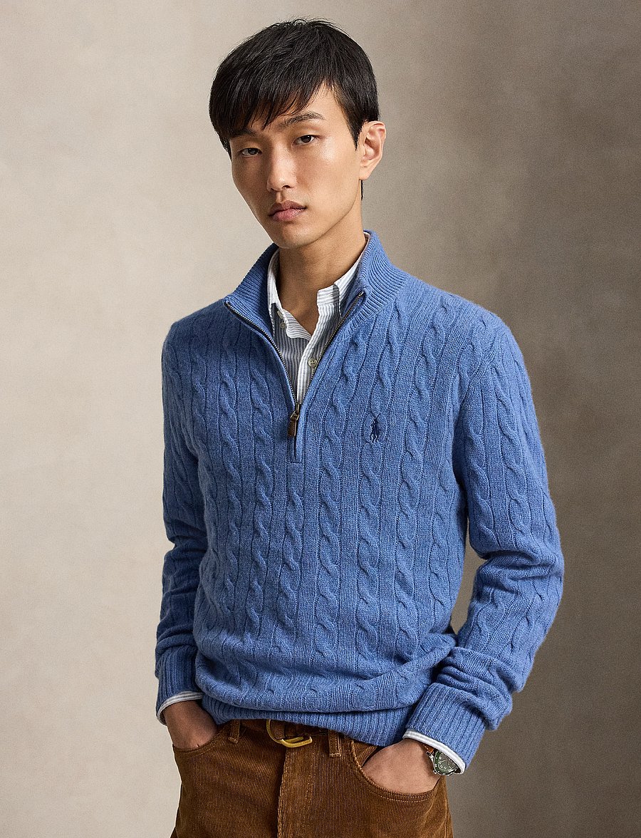Polo Ralph Lauren - Cable-Knit Quarter-Zip Sweater - half zip jumpers - blue borage heath - 0