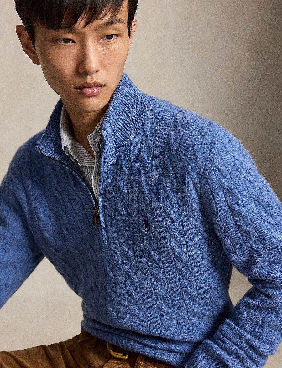 Polo Ralph Lauren - Cable-Knit Quarter-Zip Sweater - half zip jumpers - blue borage heath - 5
