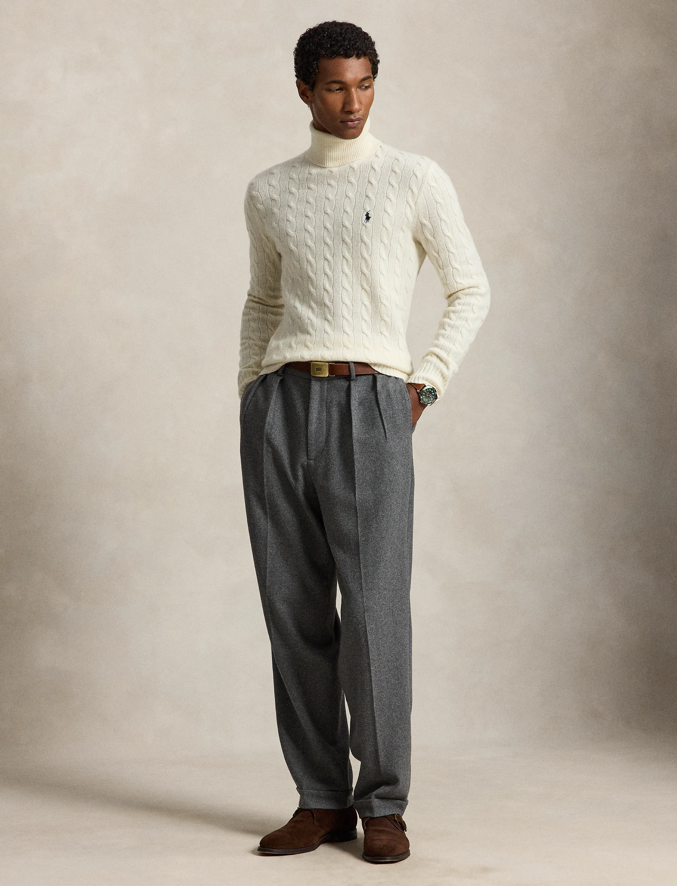 Cable Wool-Cashmere Turtleneck Sweater