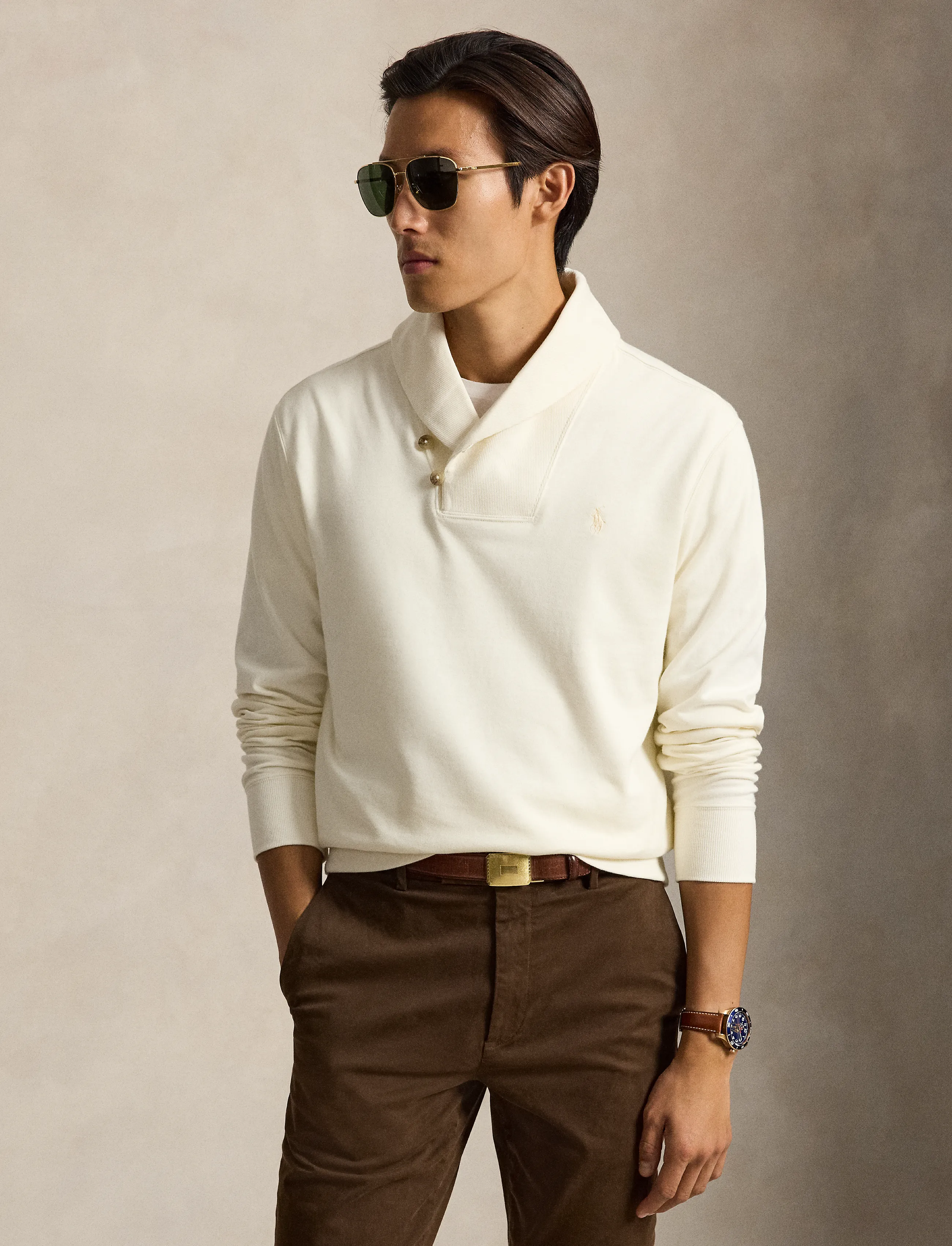Luxury Jersey Shawl-Collar Pullover
