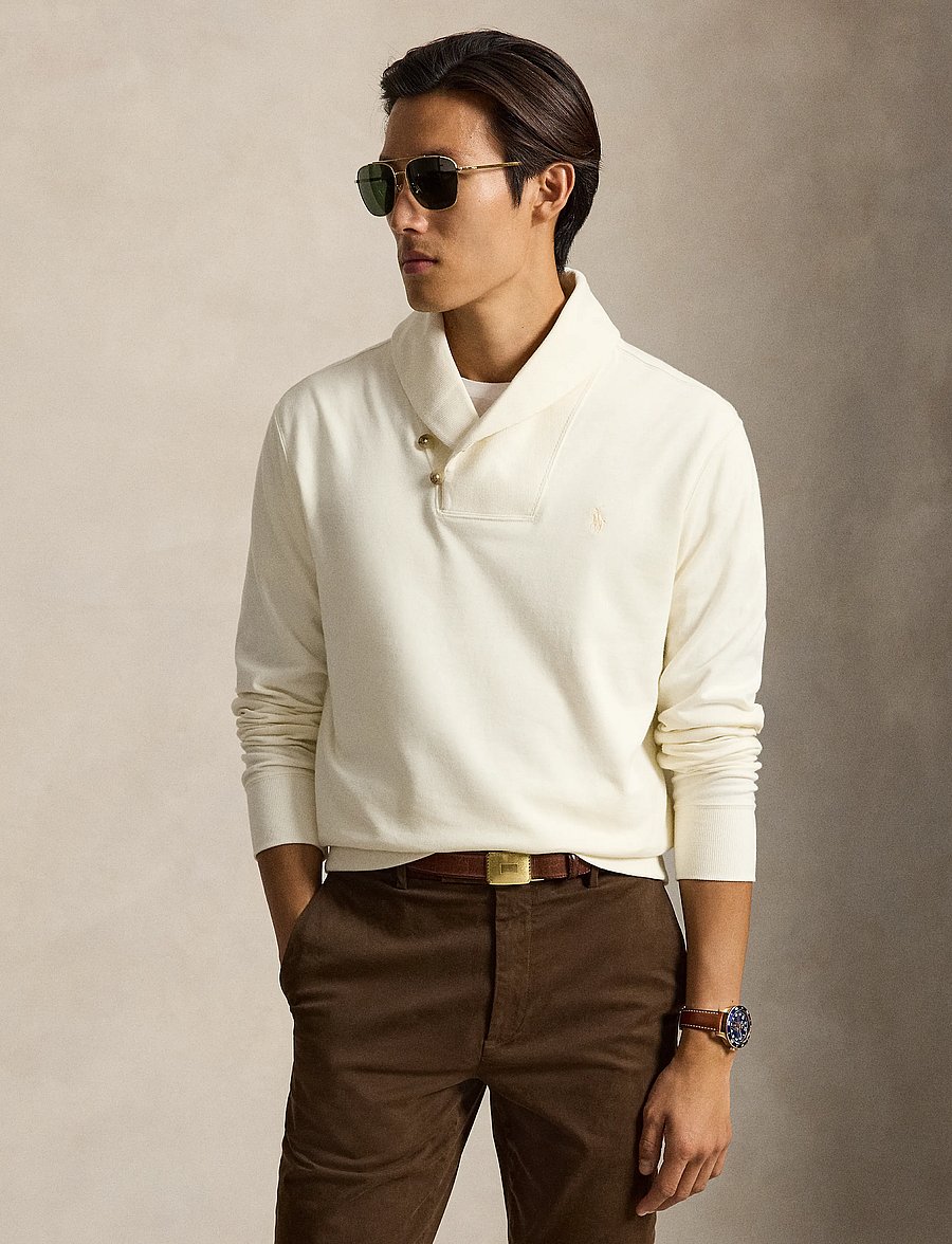 Polo Ralph Lauren - Luxury Jersey Shawl-Collar Pullover - v-kaelusega - pale cream/c8176 - 0