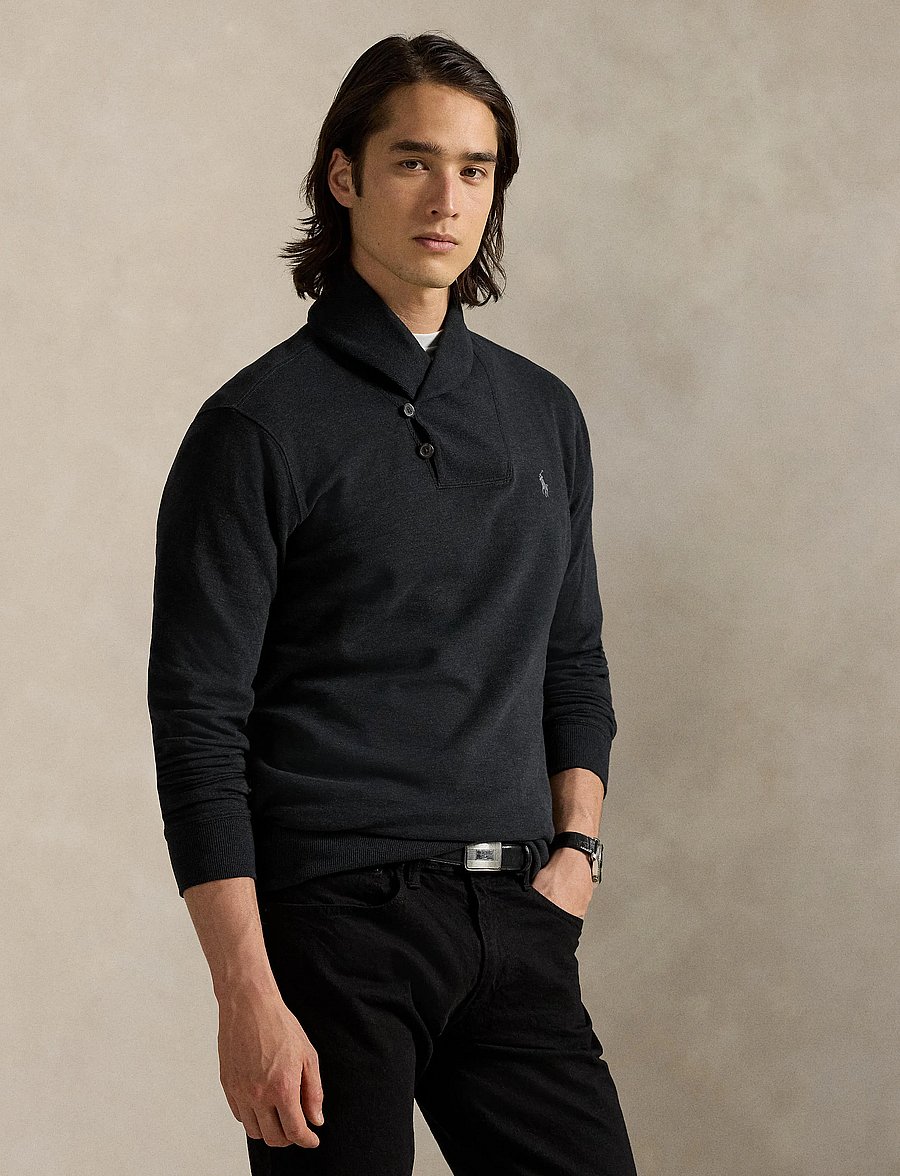 Polo Ralph Lauren - Luxury Jersey Shawl-Collar Pullover - v-ausschnitt - polo black heathe - 3