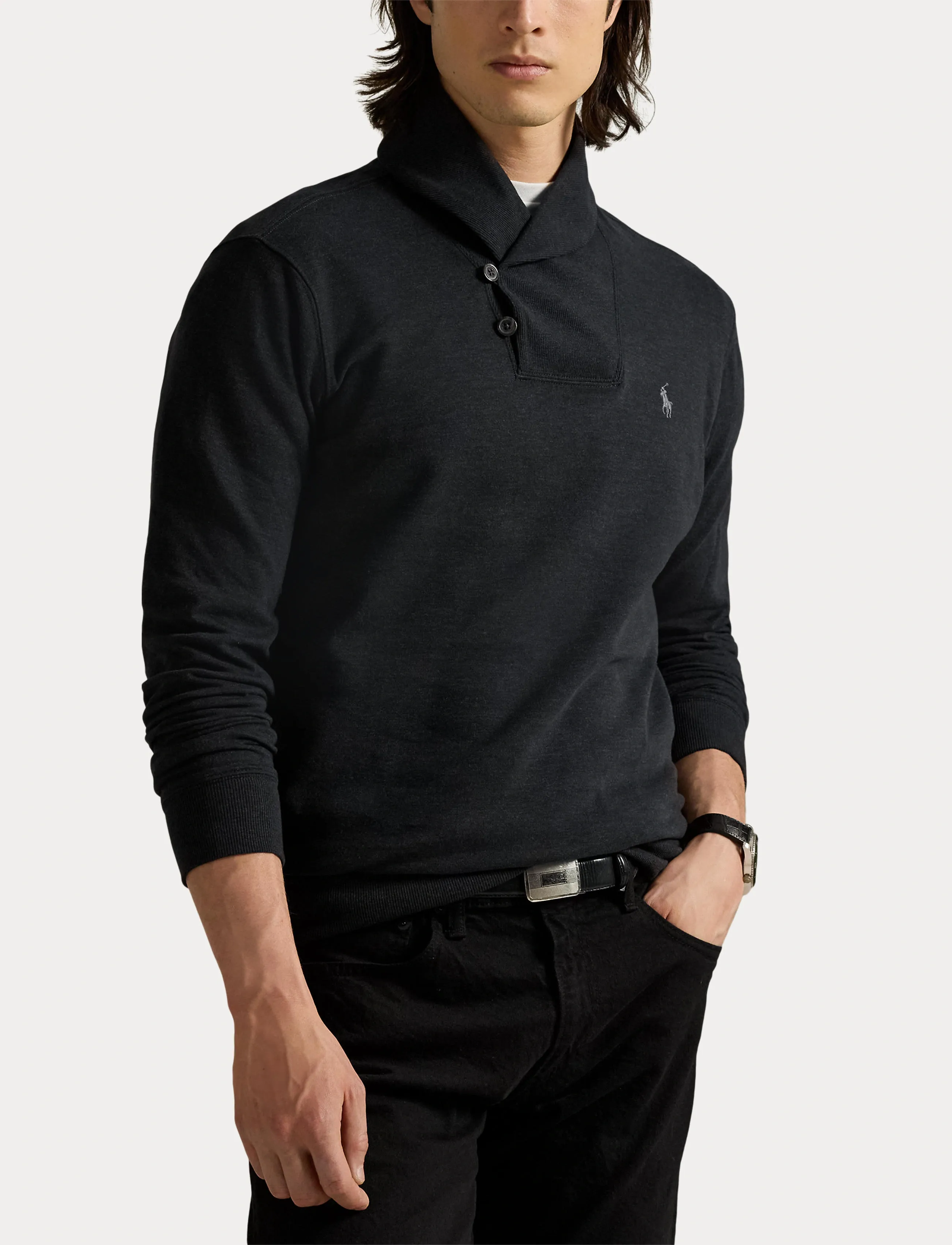 Polo Ralph Lauren - Luxury Jersey Shawl-Collar Pullover - shop efter anledning - polo black heathe - 5