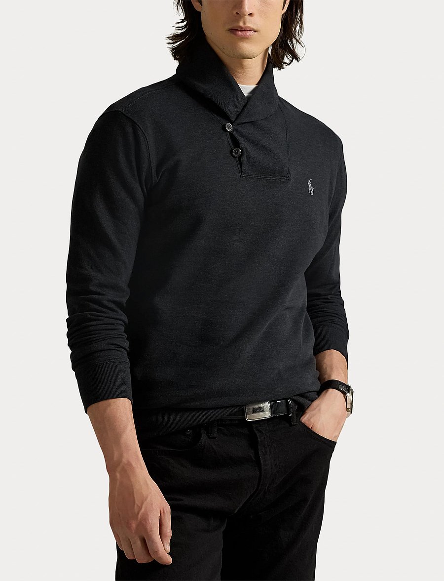 Polo Ralph Lauren - Luxury Jersey Shawl-Collar Pullover - v-ausschnitt - polo black heathe - 5