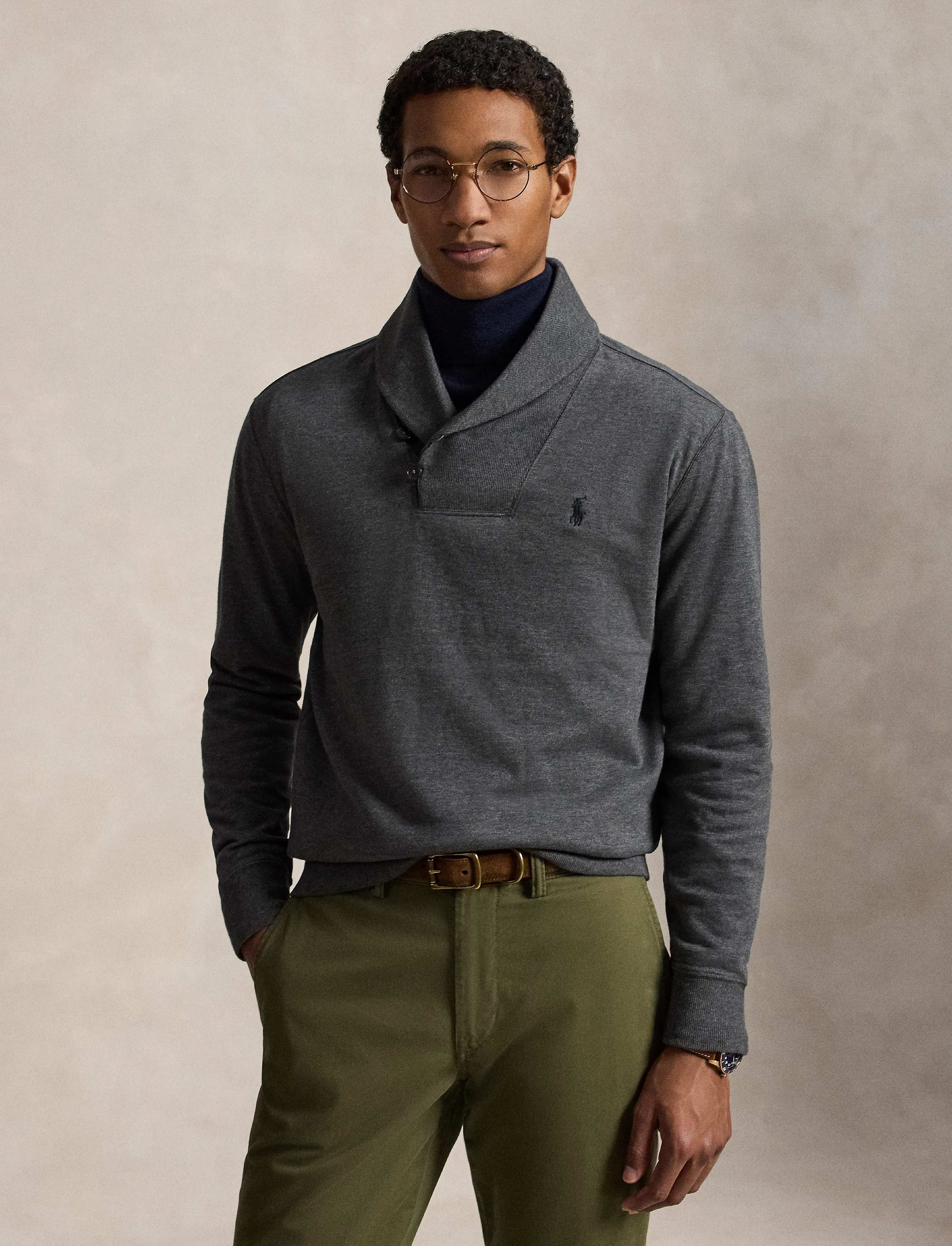 Polo Ralph Lauren Luxury Jersey Shawl-Collar Pullover - Nach Stil kaufen - WINDSOR HEATHER/C / grey