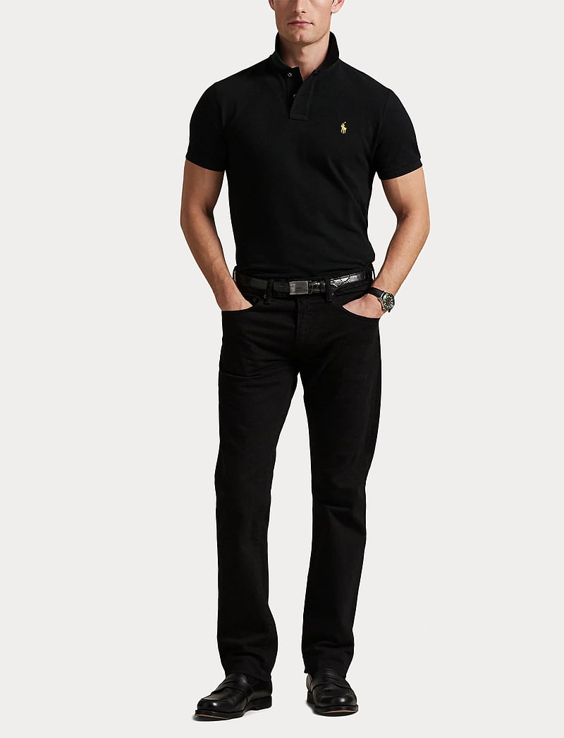 Polo Ralph Lauren - Custom Slim Plaid-Trim Mesh Polo Shirt - kortärmade pikéer - polo black - 4