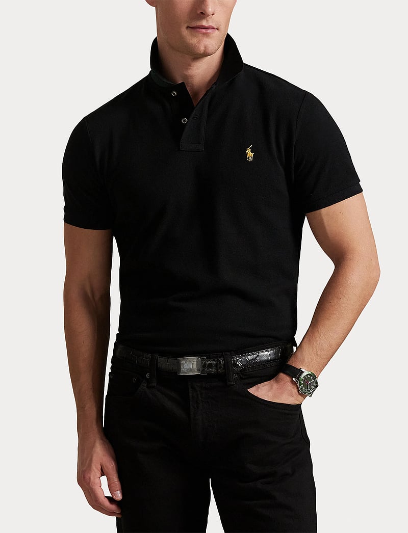 Polo Ralph Lauren - Custom Slim Plaid-Trim Mesh Polo Shirt - kortärmade pikéer - polo black - 5