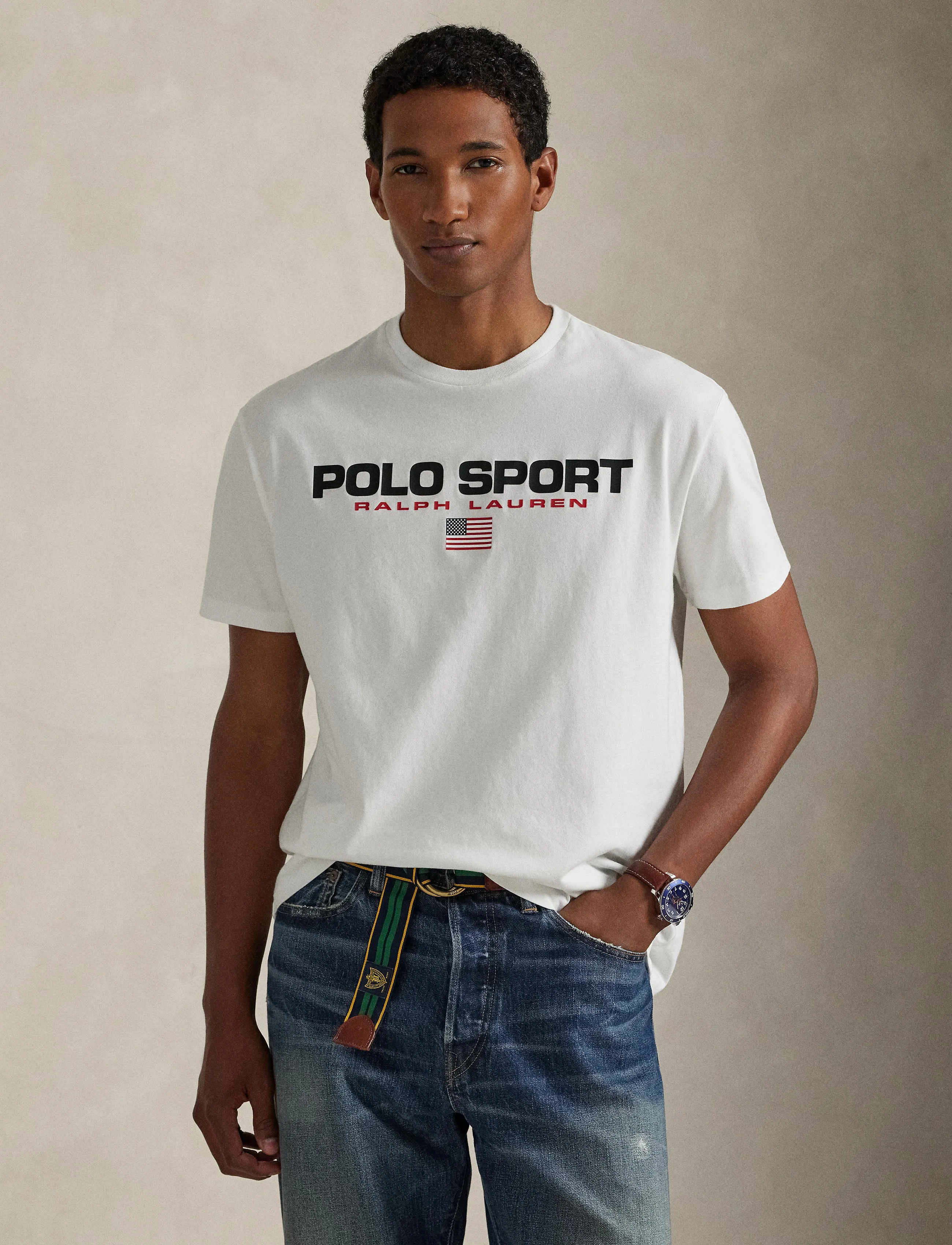 Polo Ralph Lauren Classic Fit Polo Sport Jersey T-Shirt - Riided - WHITE/POLO BLACK / white
