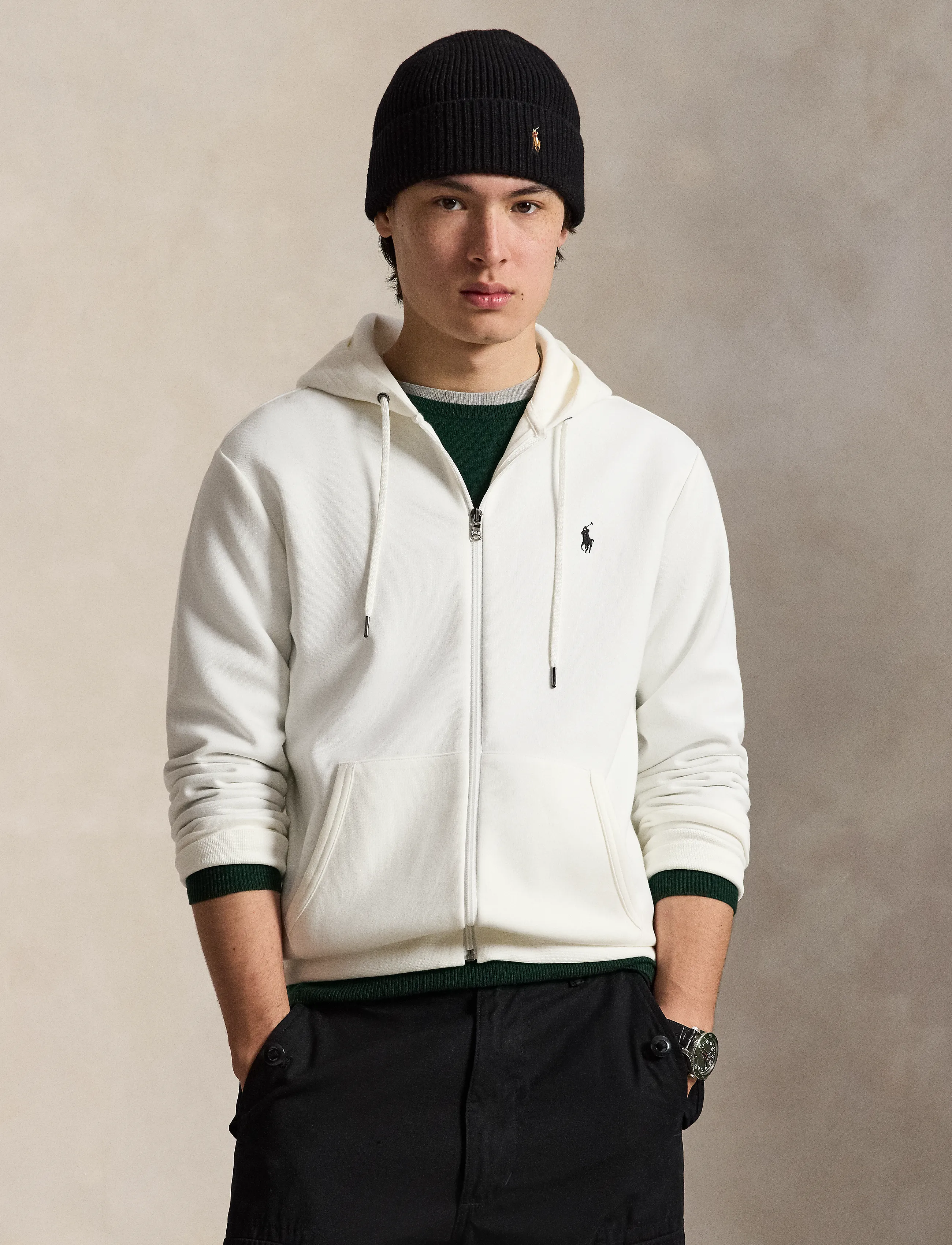 Polo Ralph Lauren Double-Knit Full-Zip Hoodie, S, White, Sweatshirts & Hættetrøjer > Hættetrøjer, Herre
