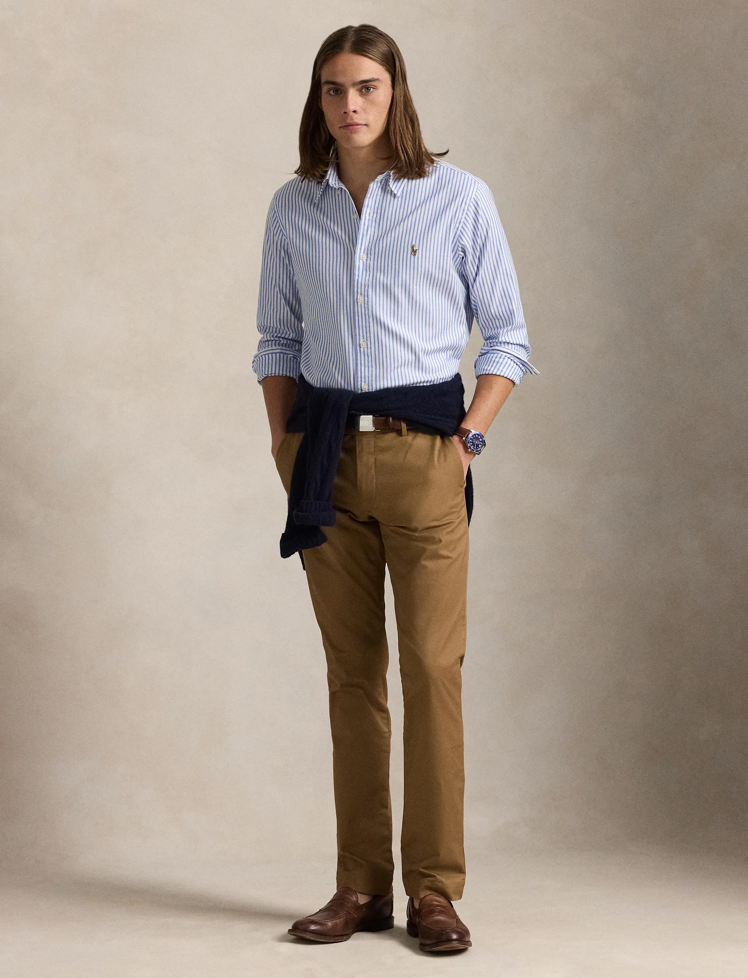 Custom Fit Striped Stretch Oxford Shirt - 5527A BLUE/WHITE