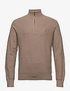 Mesh-Knit Cotton Quarter-Zip Sweater - HONEY BROWN HTHR