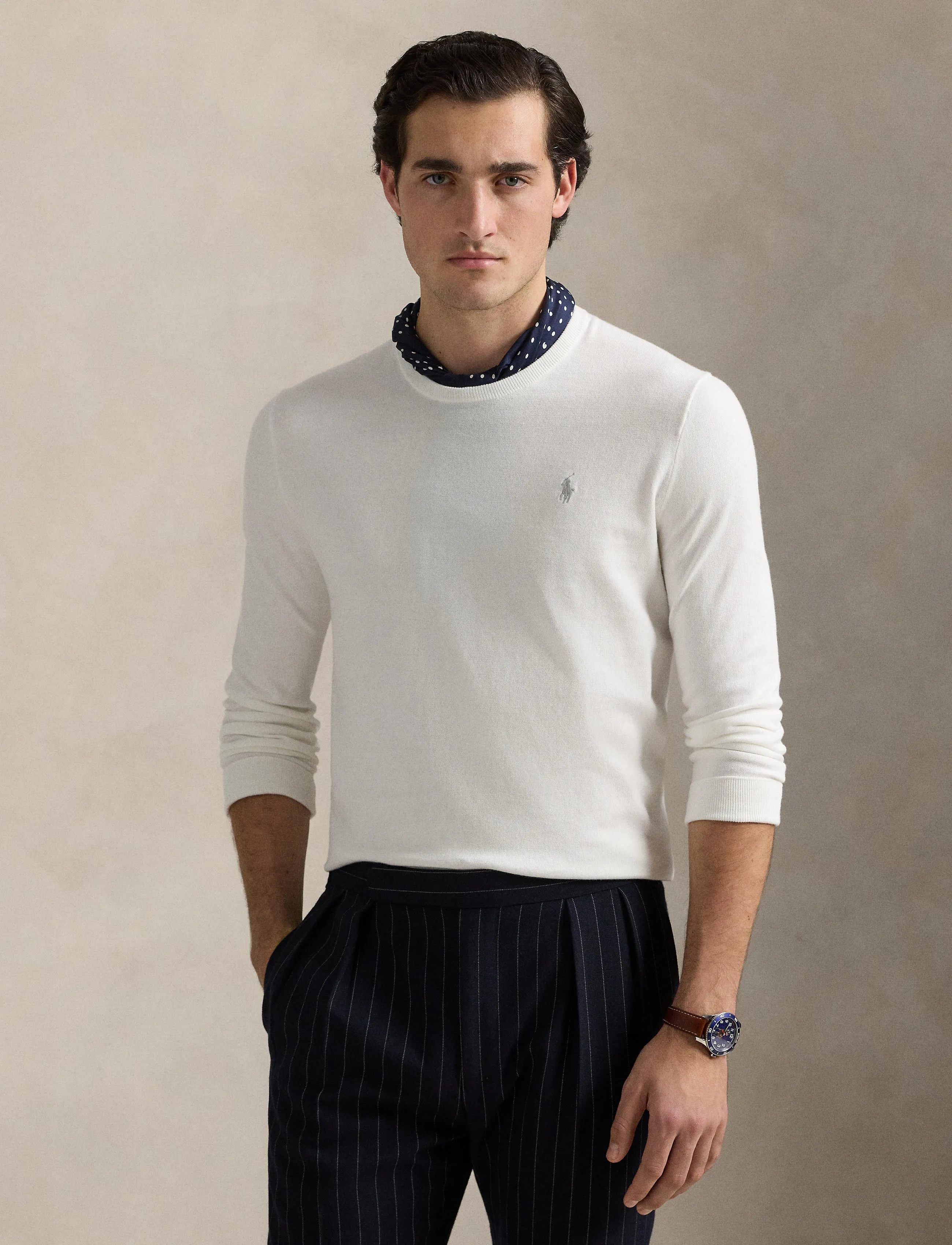 Polo Ralph Lauren Slim Fit Textured Cotton Sweater, XXL, White, Strik > Runde Halse, Herre