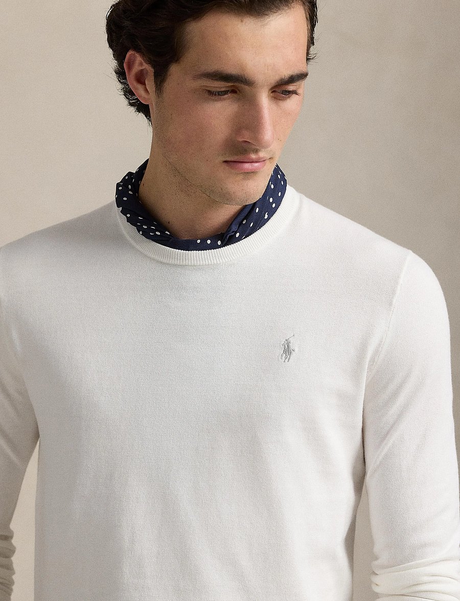 Polo Ralph Lauren - Slim Fit Textured Cotton Sweater - rundhalsad - deckwash white - 4