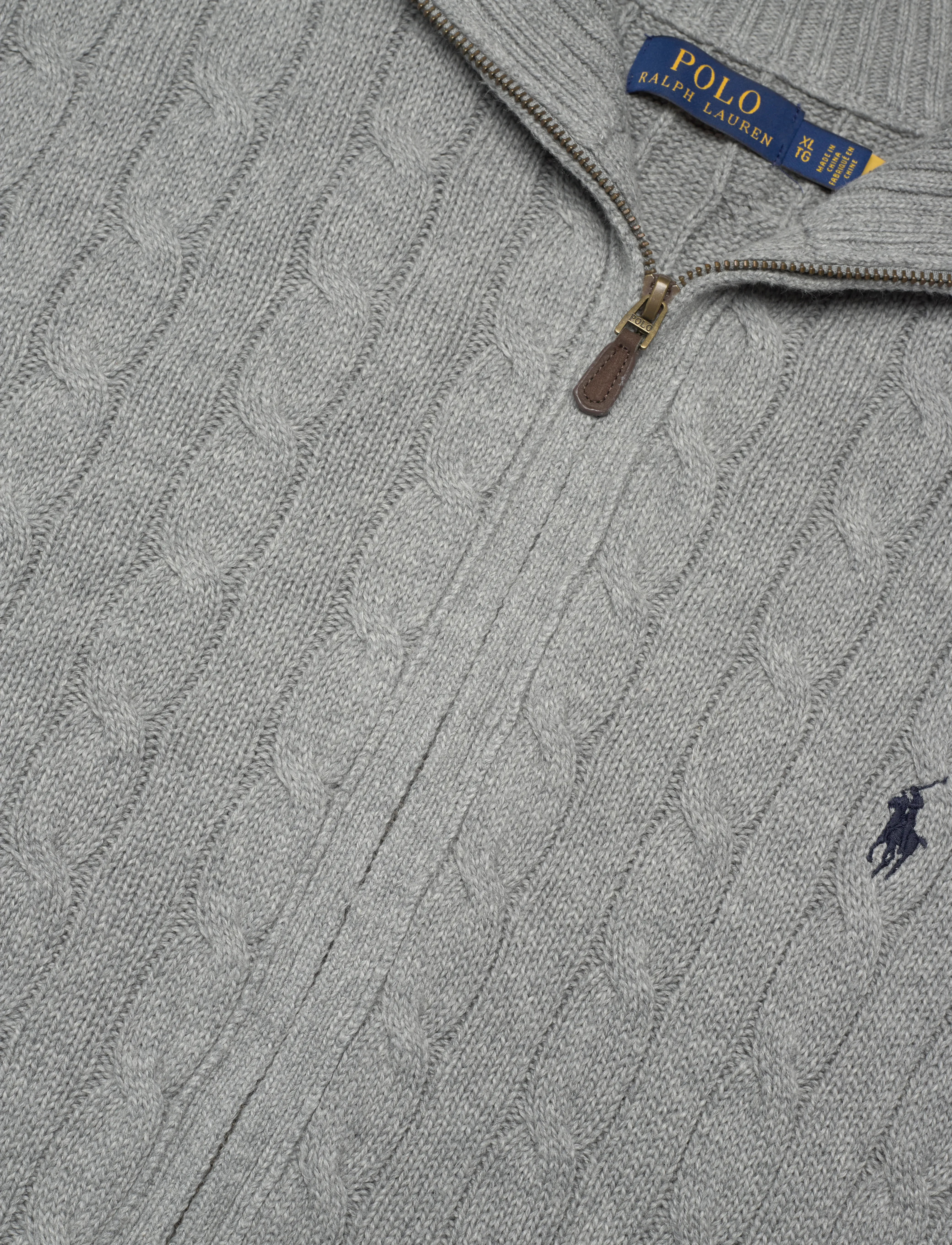 Polo Ralph Lauren - Cable-Knit Cotton Full-Zip Sweater - fawn grey heather - 3