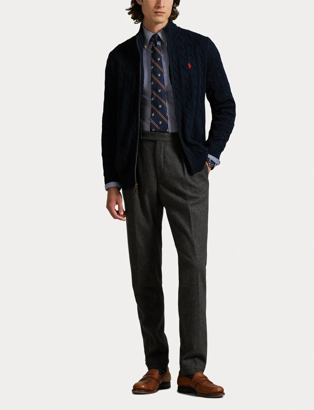 Polo Ralph Lauren - Cable-Knit Cotton Full-Zip Sweater - fullzip strik - hunter navy - 4