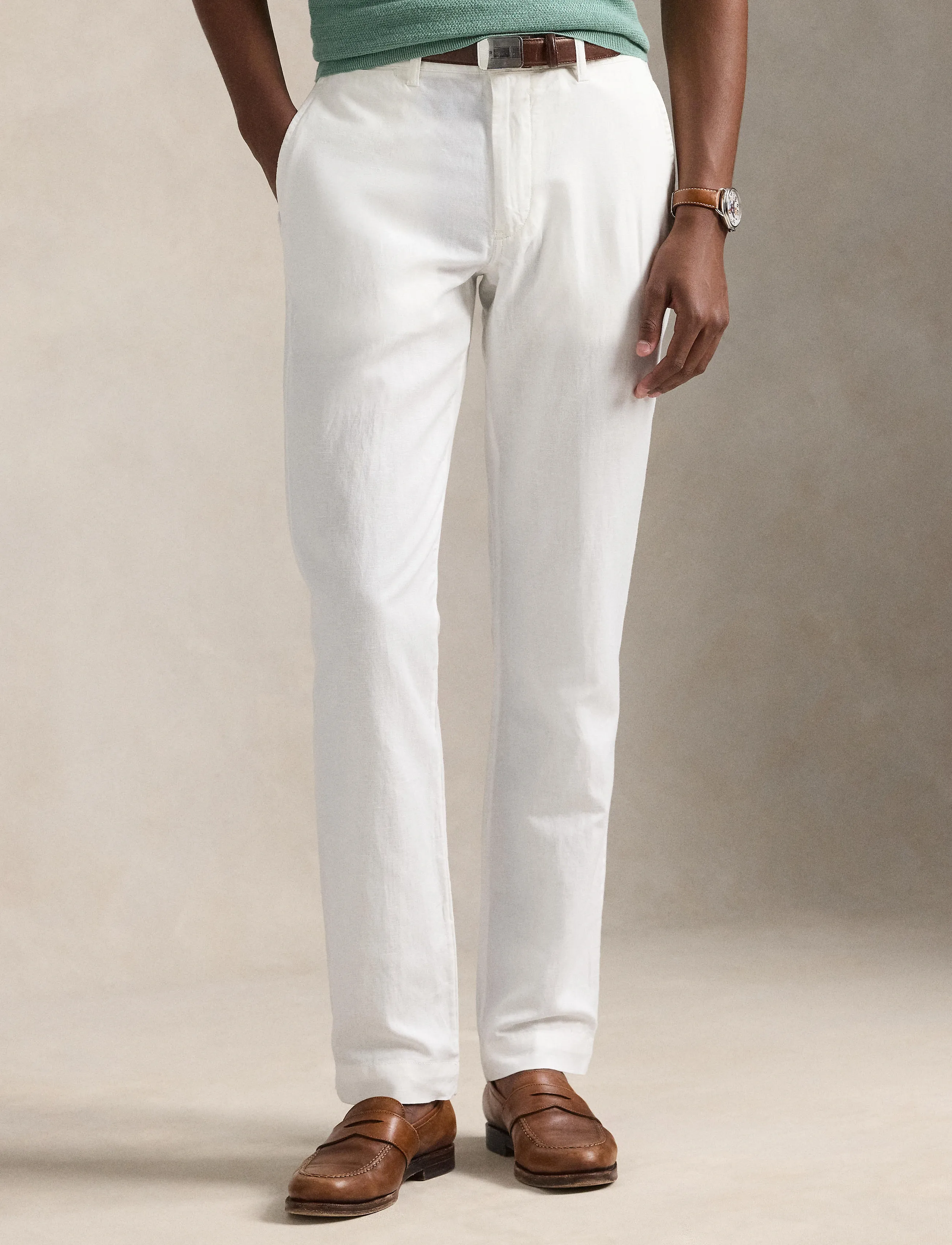 Polo Ralph Lauren Straight Fit Linen-Cotton Pant - Linased püksid - DECKWASH WHITE / white