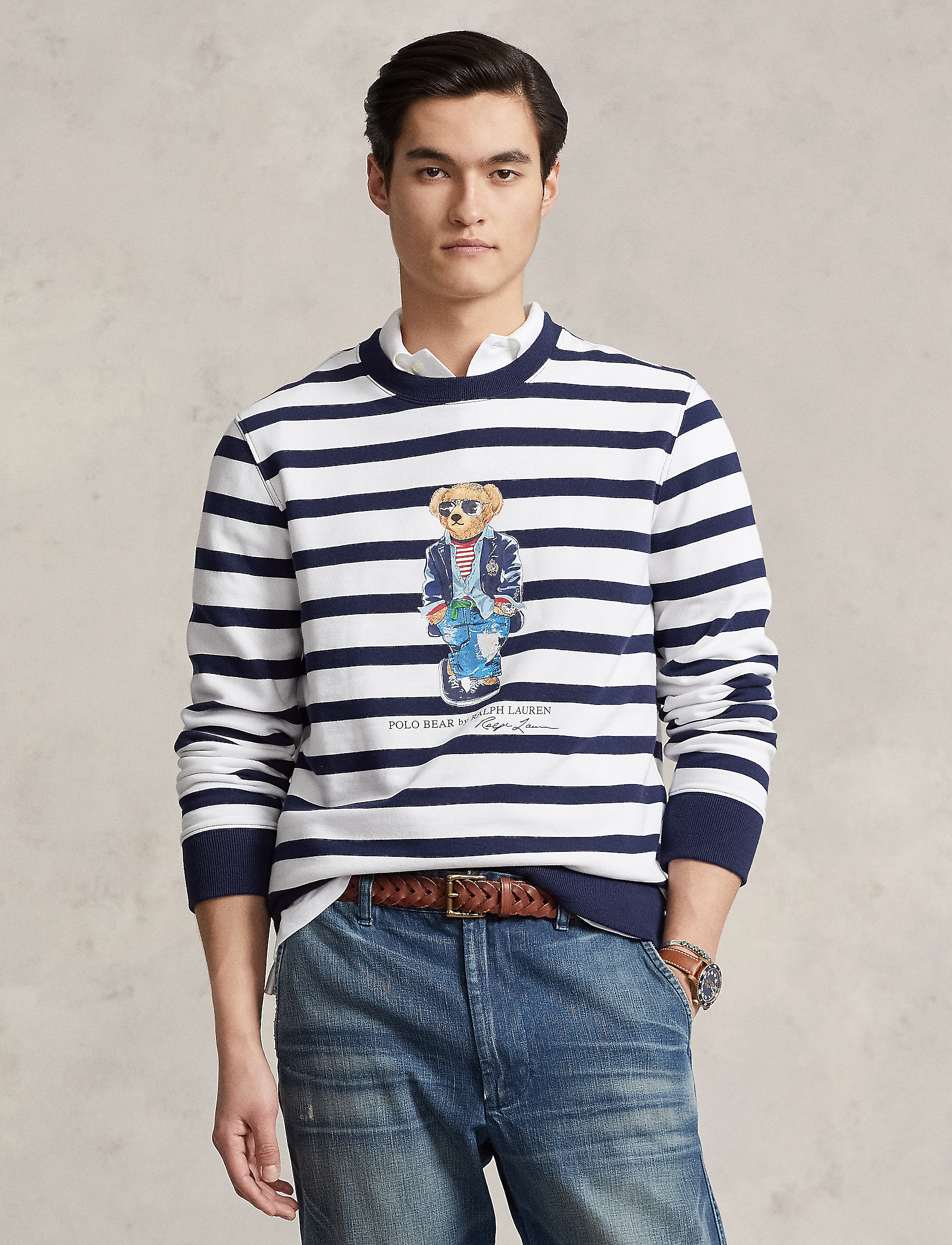 Polo Ralph Lauren - Polo Bear Striped Fleece Sweatshirt - pf23 wht/cruse nv - 2