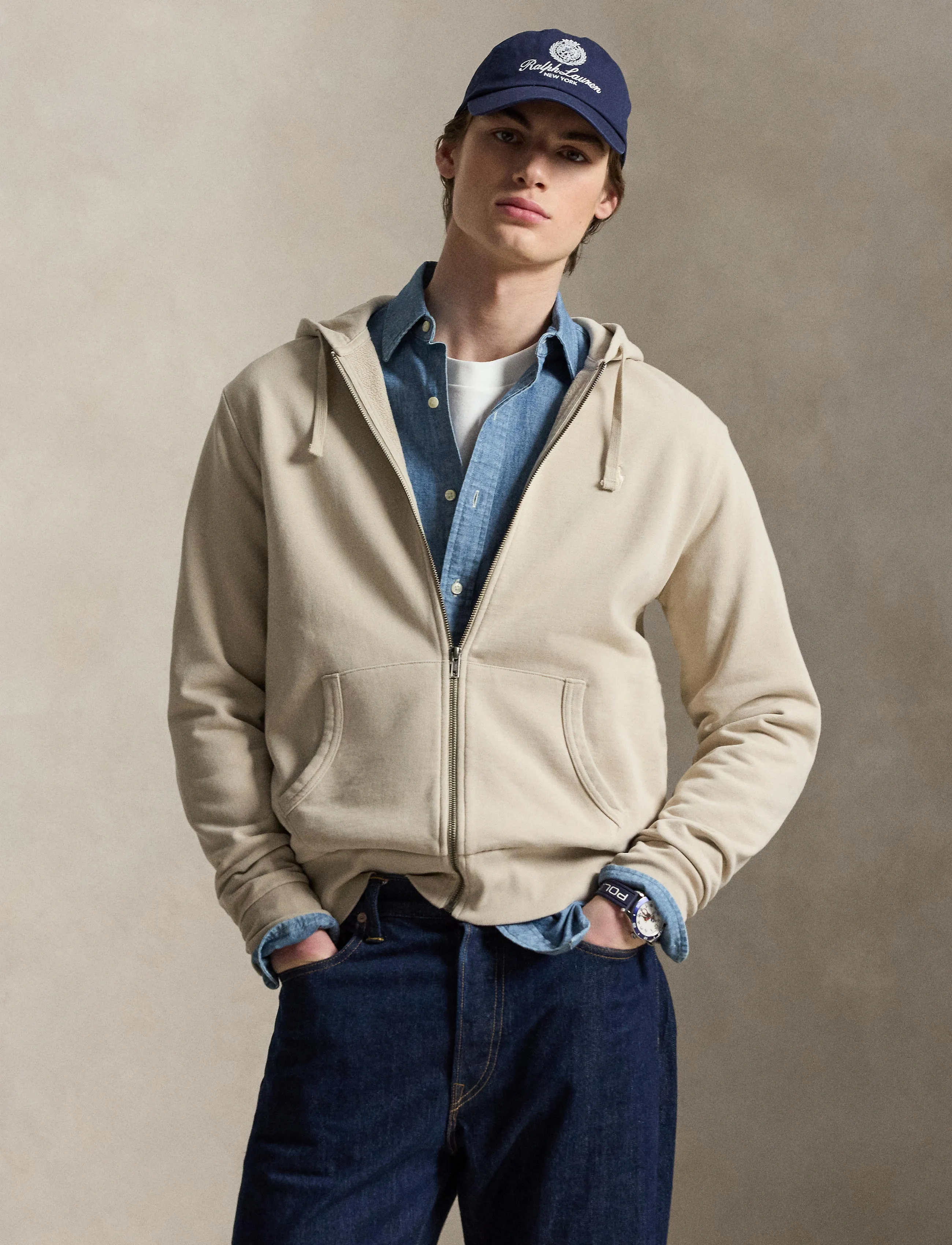 Polo Ralph Lauren Loopback Fleece Full-Zip Hoodie, XXL, Beige, Sweatshirts & Hættetrøjer > Hættetrøjer, Herre