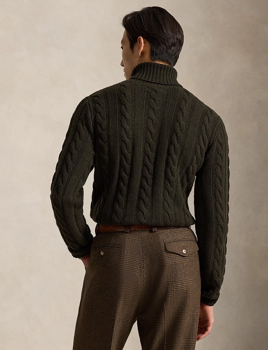 Polo Ralph Lauren - Cable-Knit Wool-Cashmere Sweater - rollkragen - olive shrub heath - 3