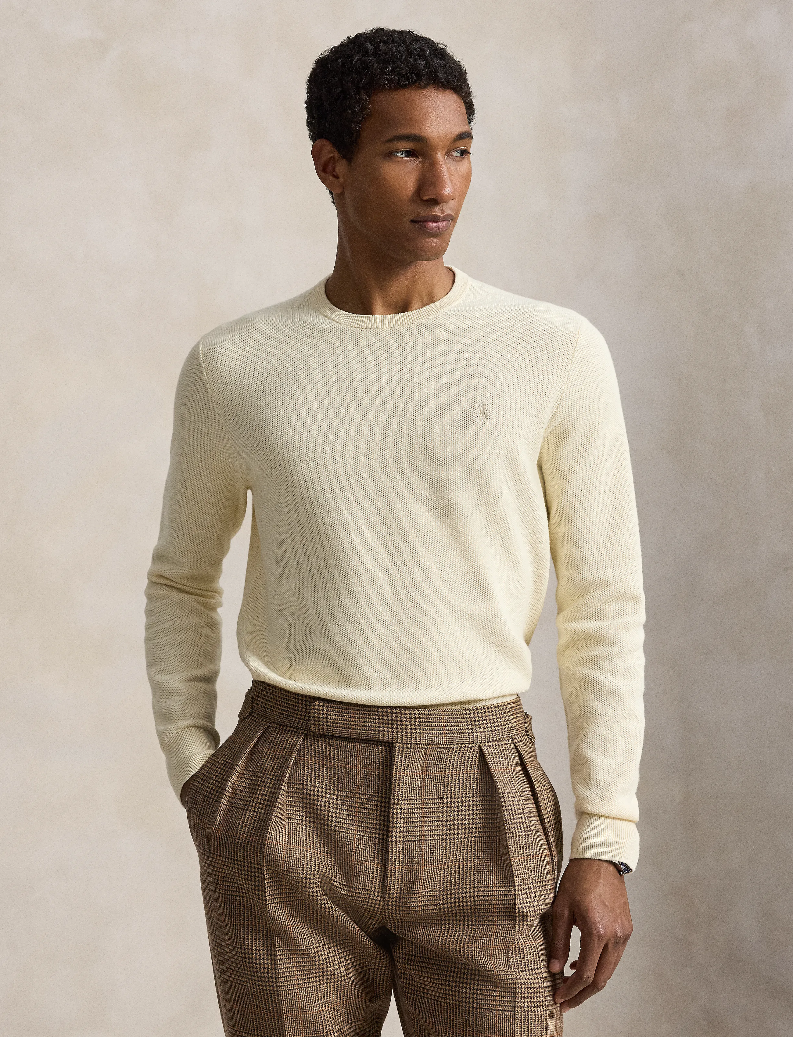 Mesh-Knit Cotton Crewneck Sweater