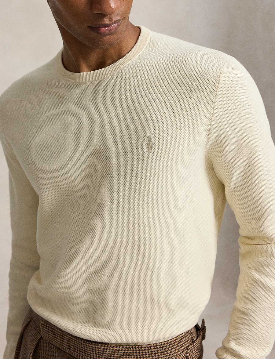 Polo Ralph Lauren - Mesh-Knit Cotton Crewneck Sweater - Ümara kaelusega - andover cream - 4