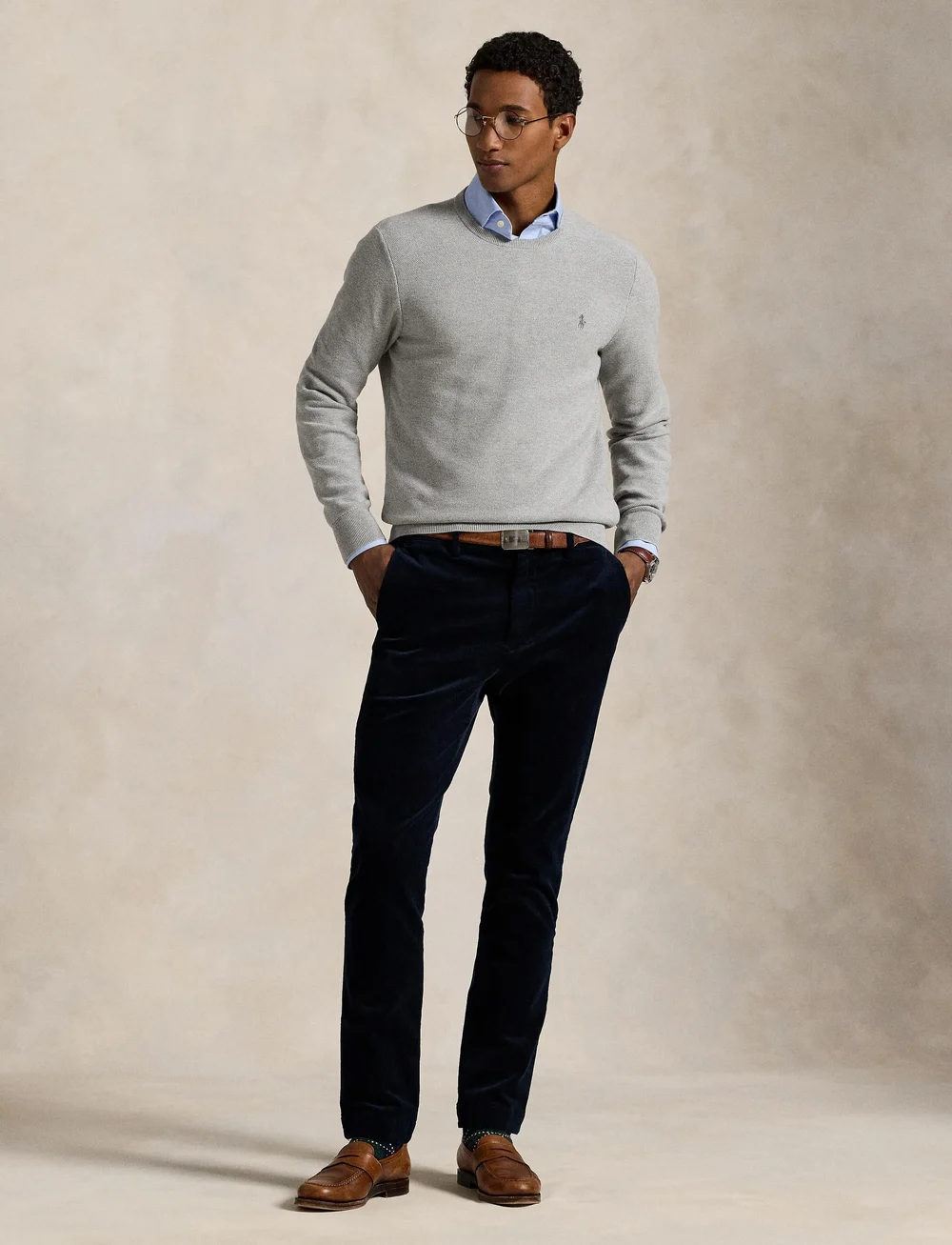 Polo Ralph Lauren - Mesh-Knit Cotton Crewneck Sweater - rundhalsad - andover heather - 0