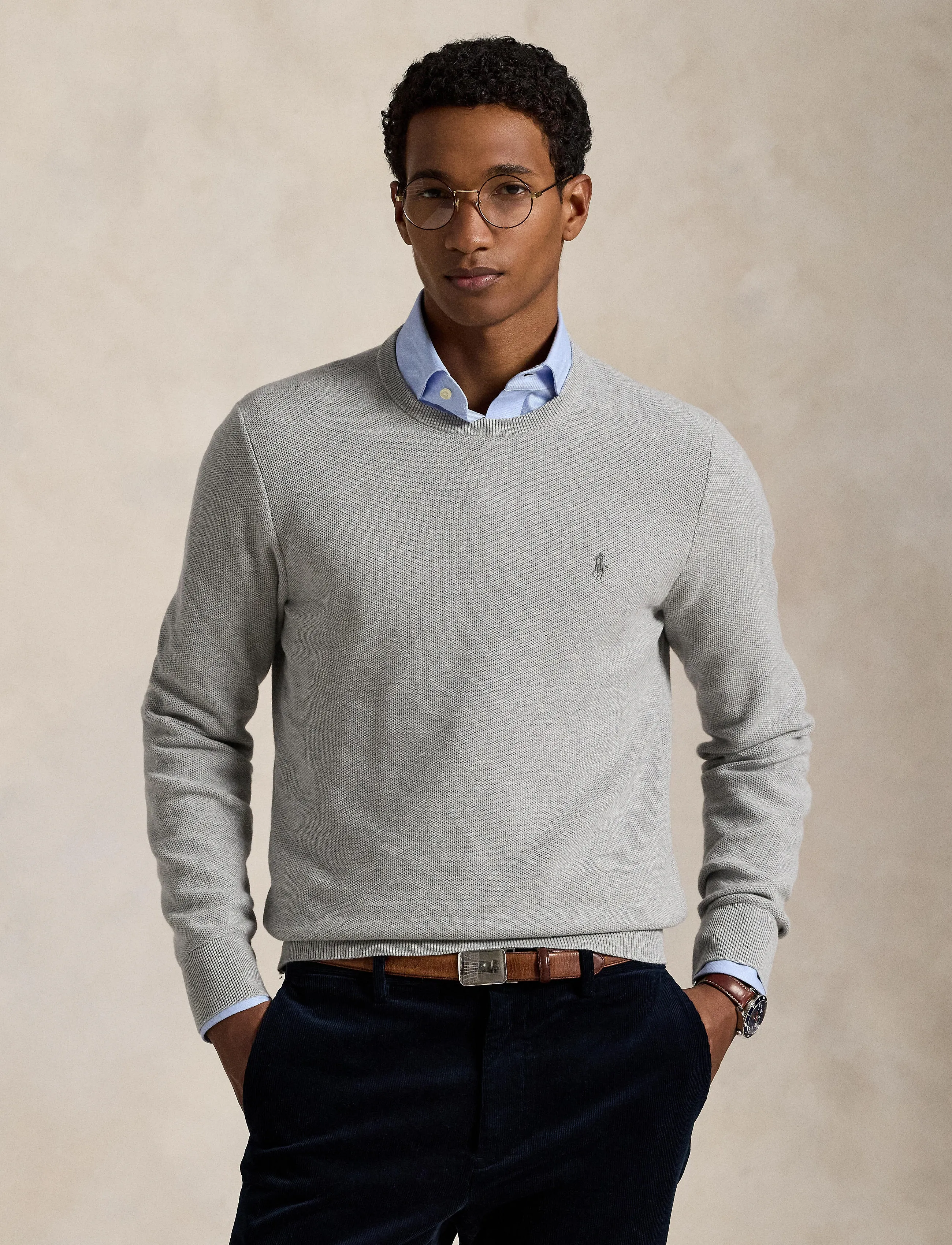 Polo Ralph Lauren - Mesh-Knit Cotton Crewneck Sweater - rund hals - andover  heather - 3