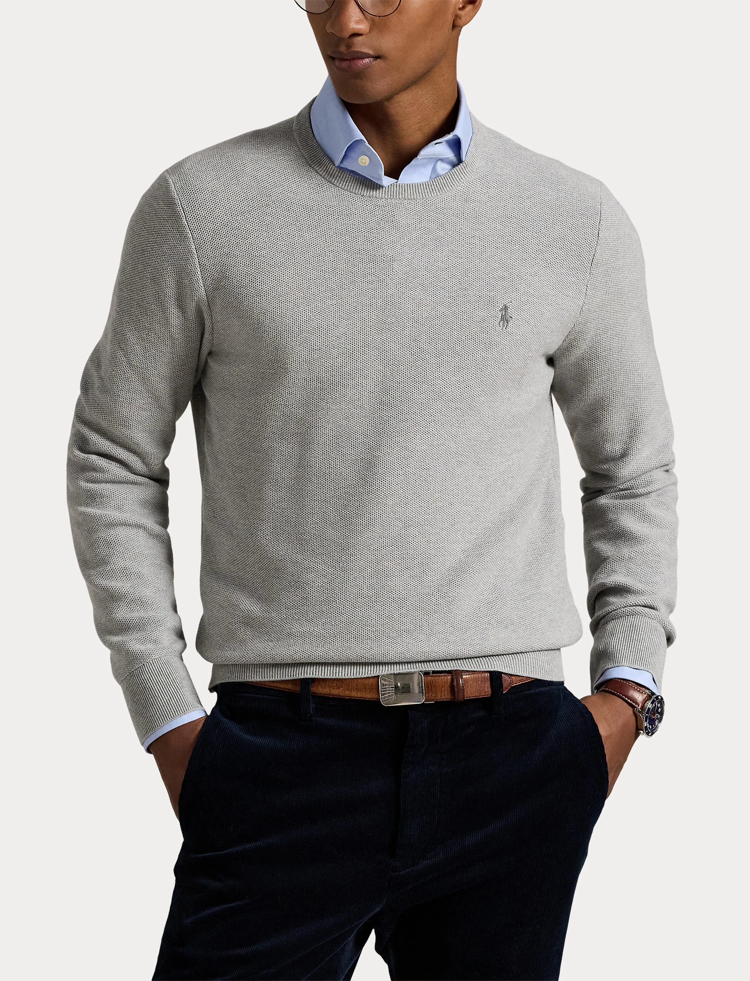 Polo Ralph Lauren - Mesh-Knit Cotton Crewneck Sweater - rund hals - andover  heather - 5