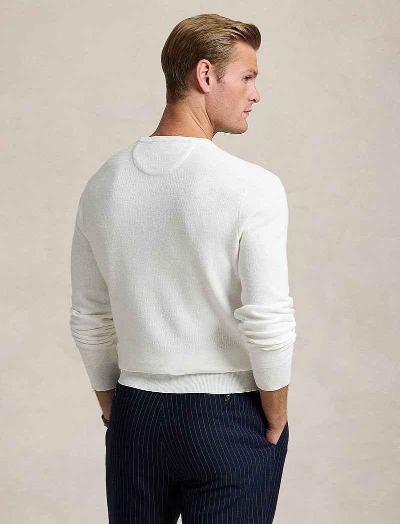 Polo Ralph Lauren - Mesh-Knit Cotton Crewneck Sweater - knitted round necks - deckwash white - 2
