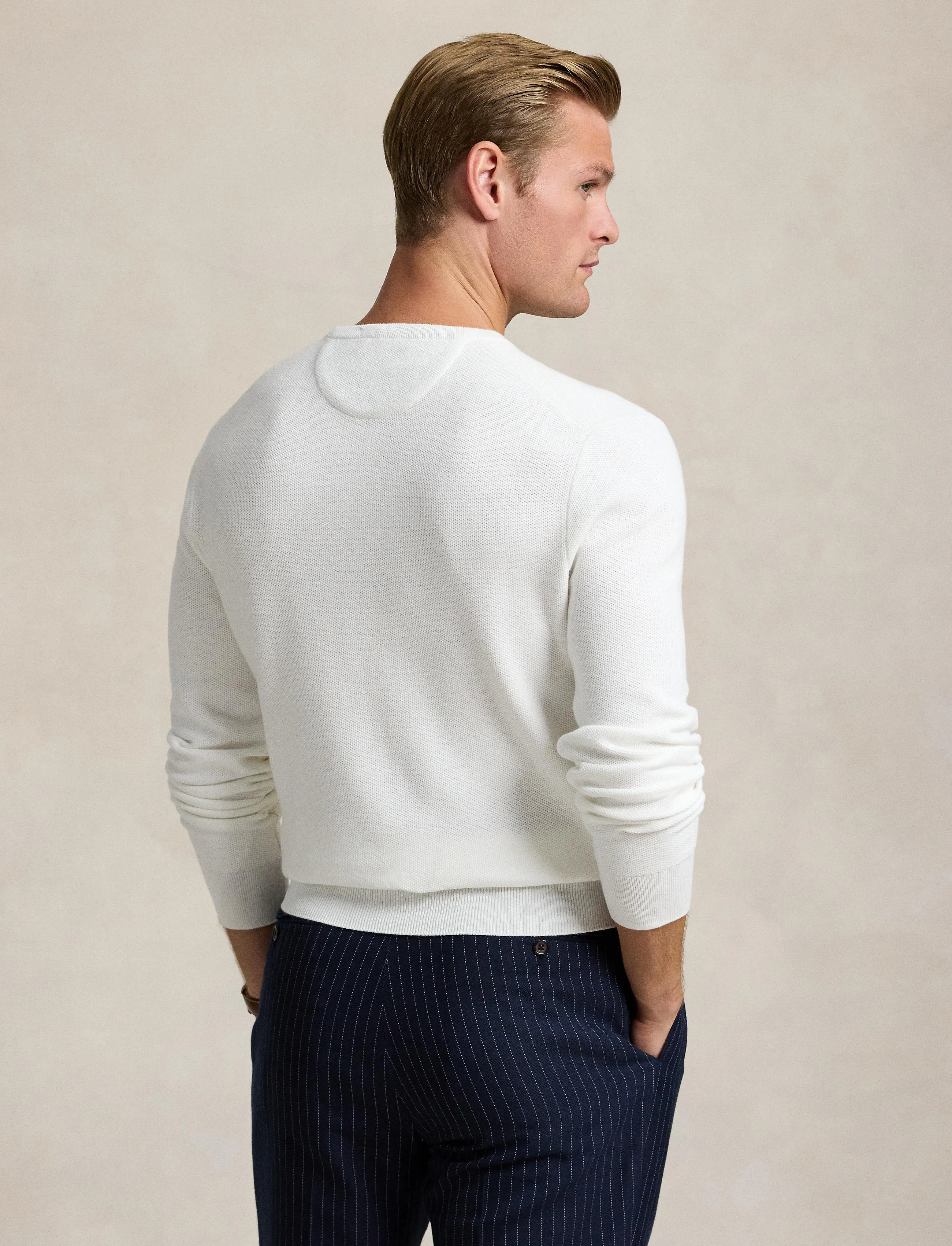 Polo Ralph Lauren - Mesh-Knit Cotton Crewneck Sweater - rund hals - deckwash white - 3