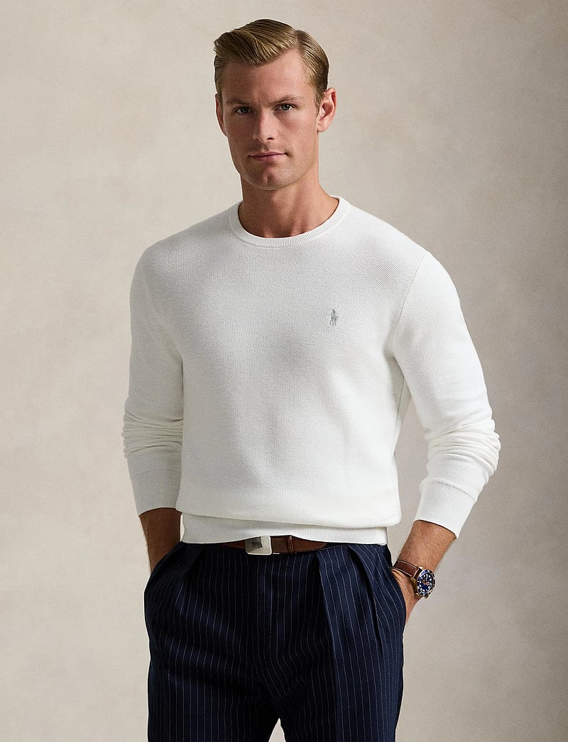 Polo Ralph Lauren - Mesh-Knit Cotton Crewneck Sweater - knitted round necks - deckwash white - 3