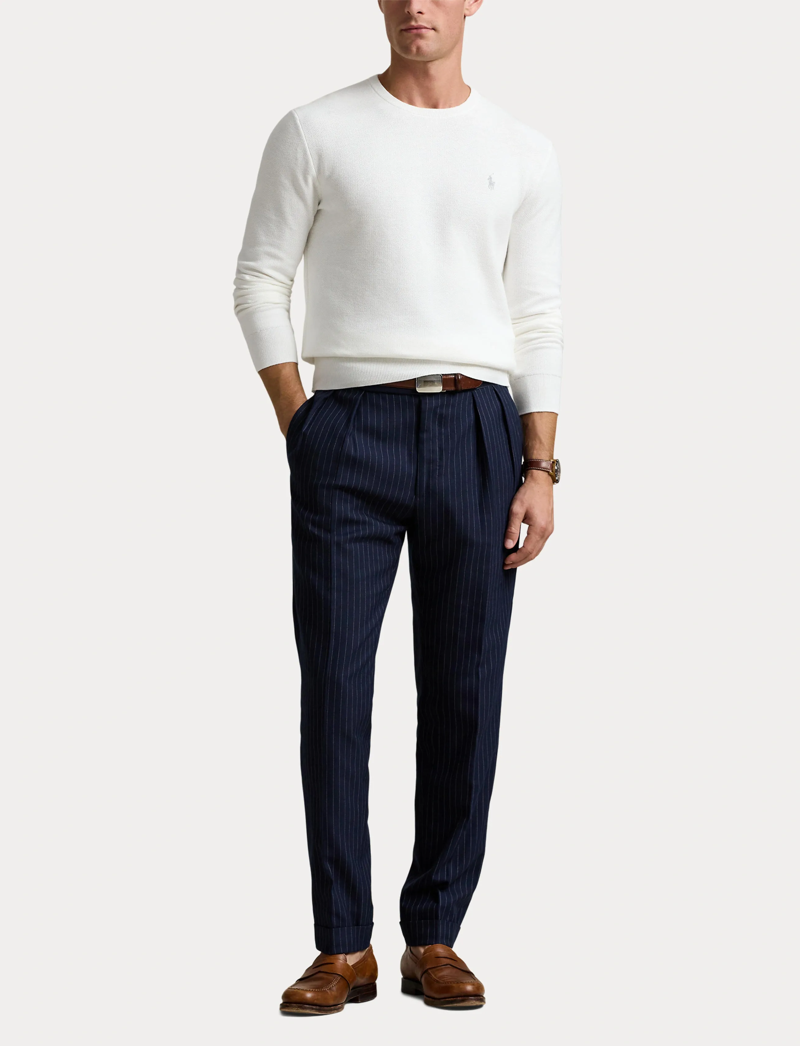 Polo Ralph Lauren - Mesh-Knit Cotton Crewneck Sweater - rund hals - deckwash white - 5