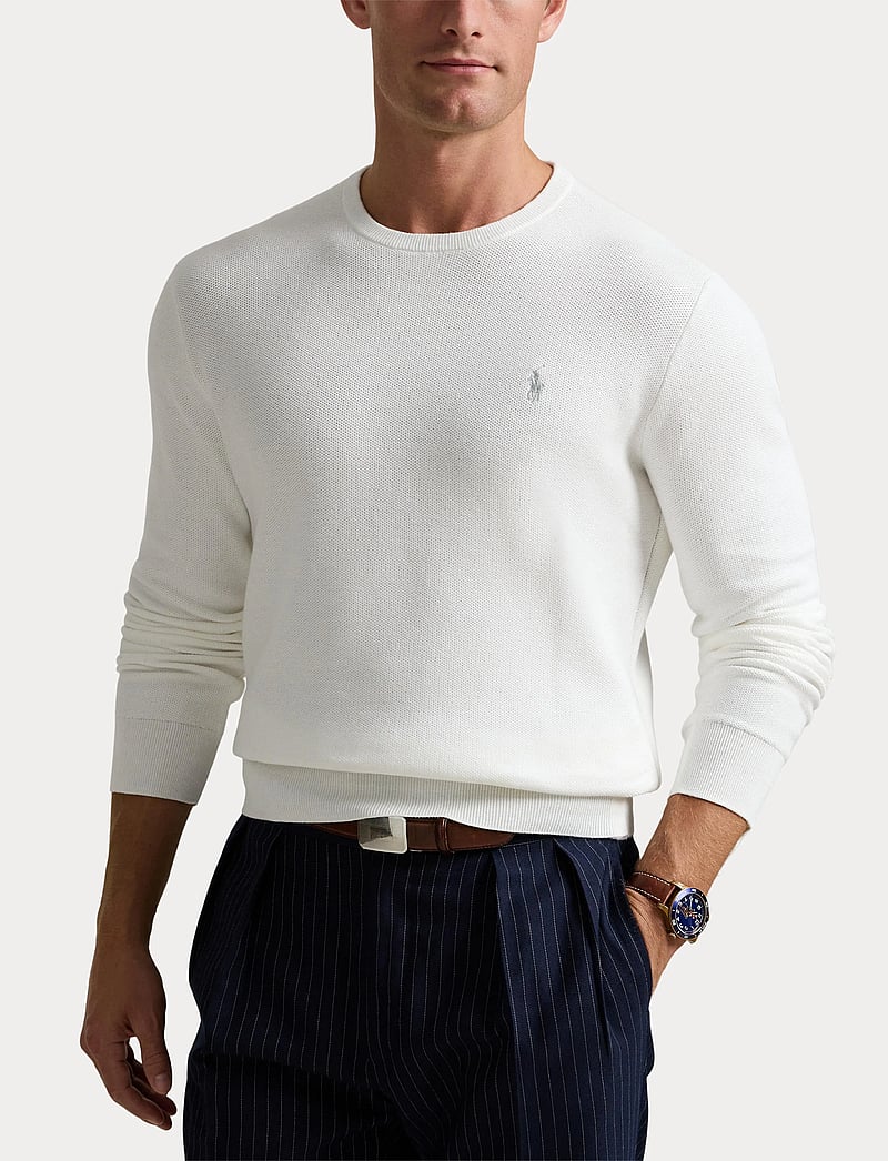 Polo Ralph Lauren - Mesh-Knit Cotton Crewneck Sweater - knitted round necks - deckwash white - 5