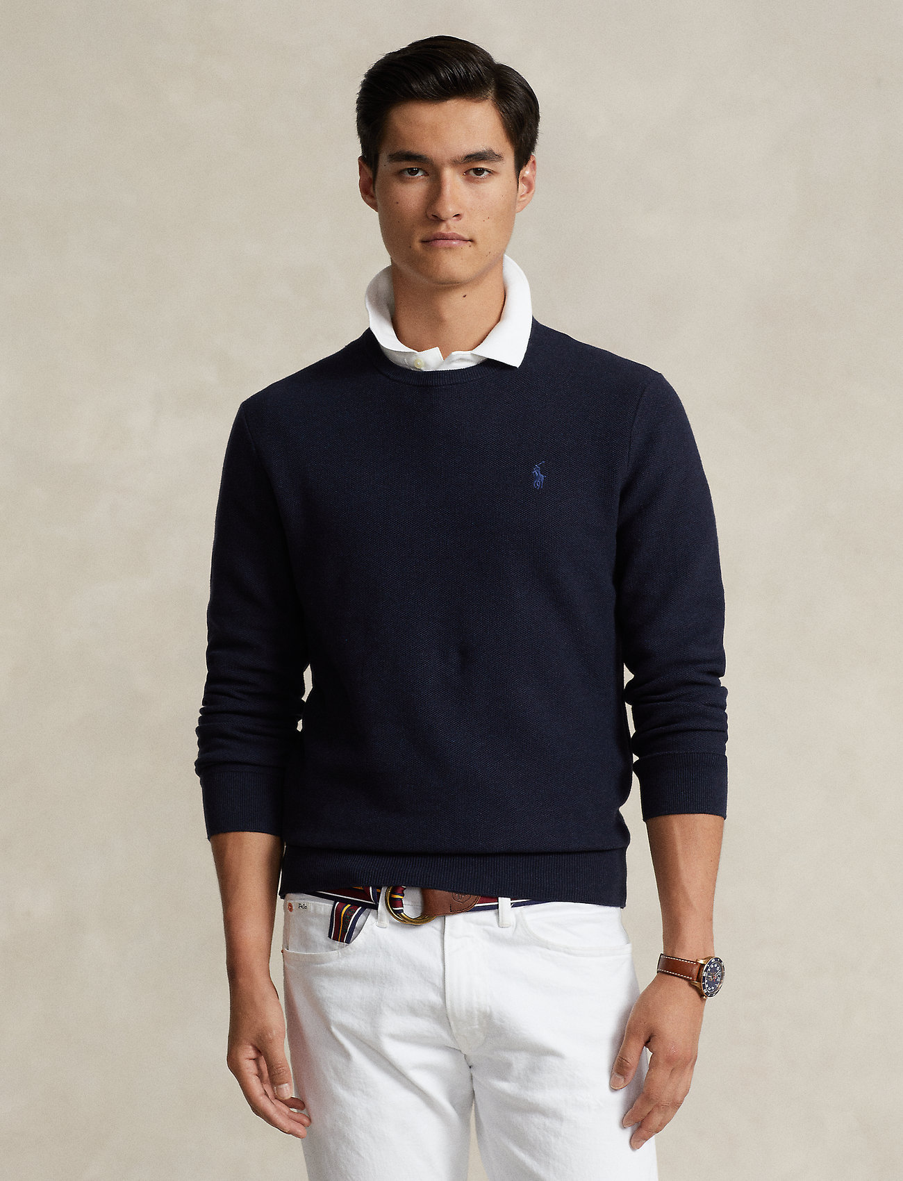 Polo Ralph Lauren - Textured Cotton Crewneck Sweater - rund hals - navy htr - 0