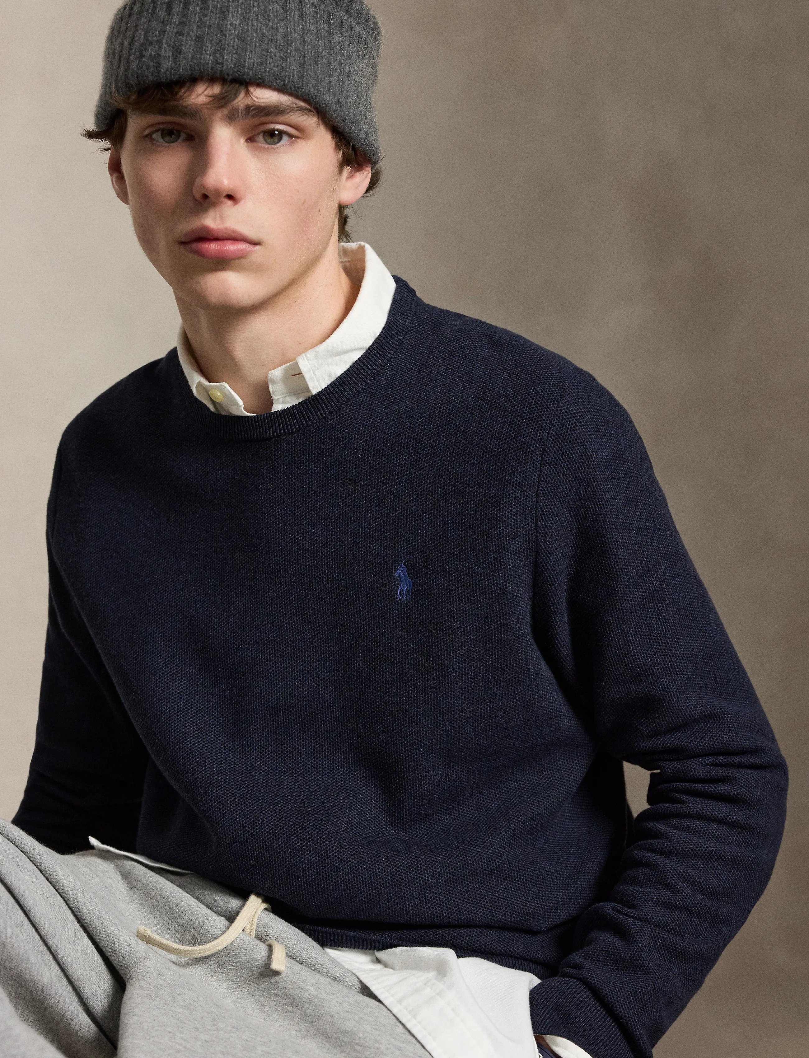 Polo Ralph Lauren Mesh-Knit Cotton Crewneck Sweater - Inspiration - NAVY HTR / navy