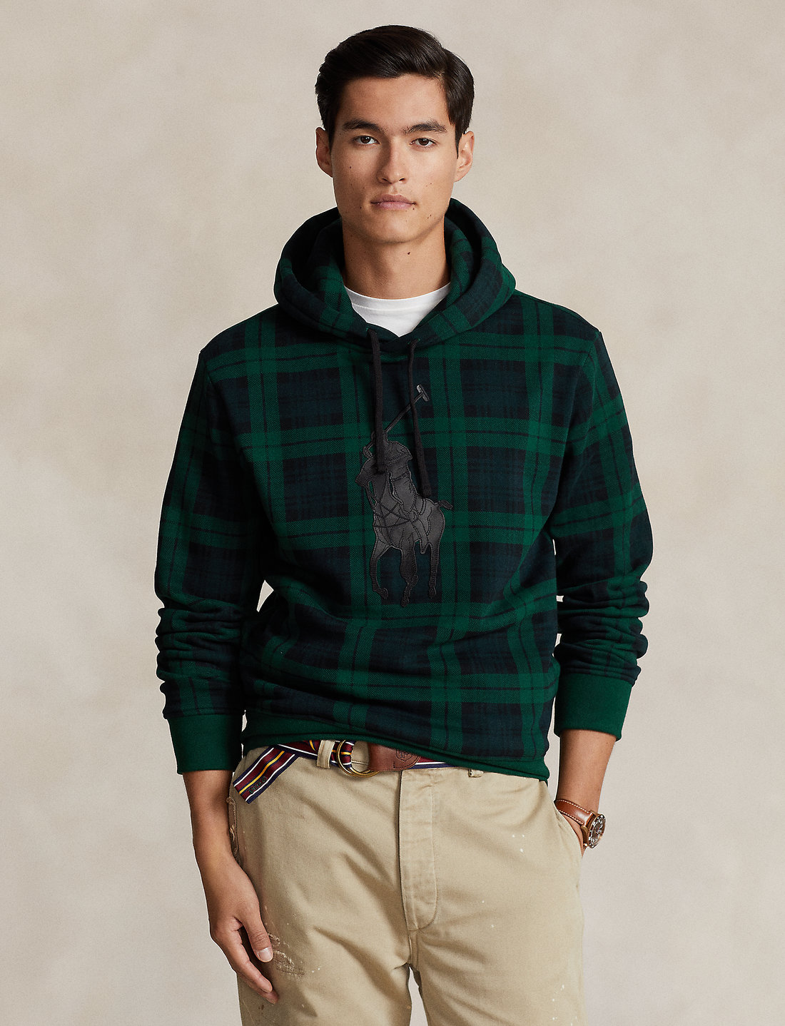 Polo Ralph Lauren Leather Big Pony Plaid Fleece Hoodie Hoodies