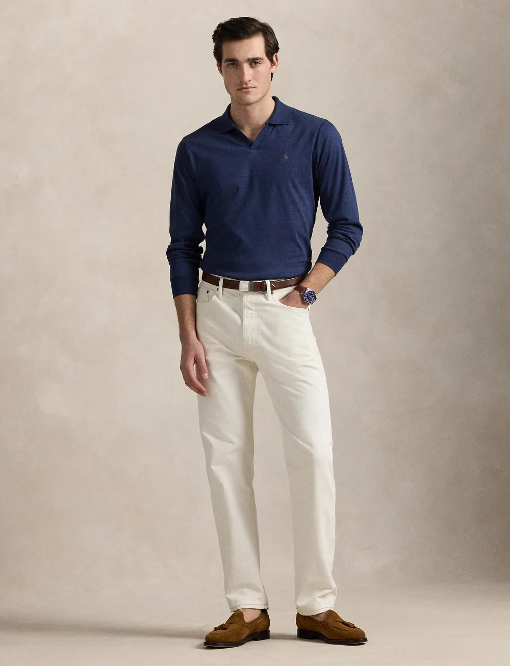 Polo Ralph Lauren - 50/1 INTERLOCK-LSL-PSH - langærmede poloer - spring navy heath - 0