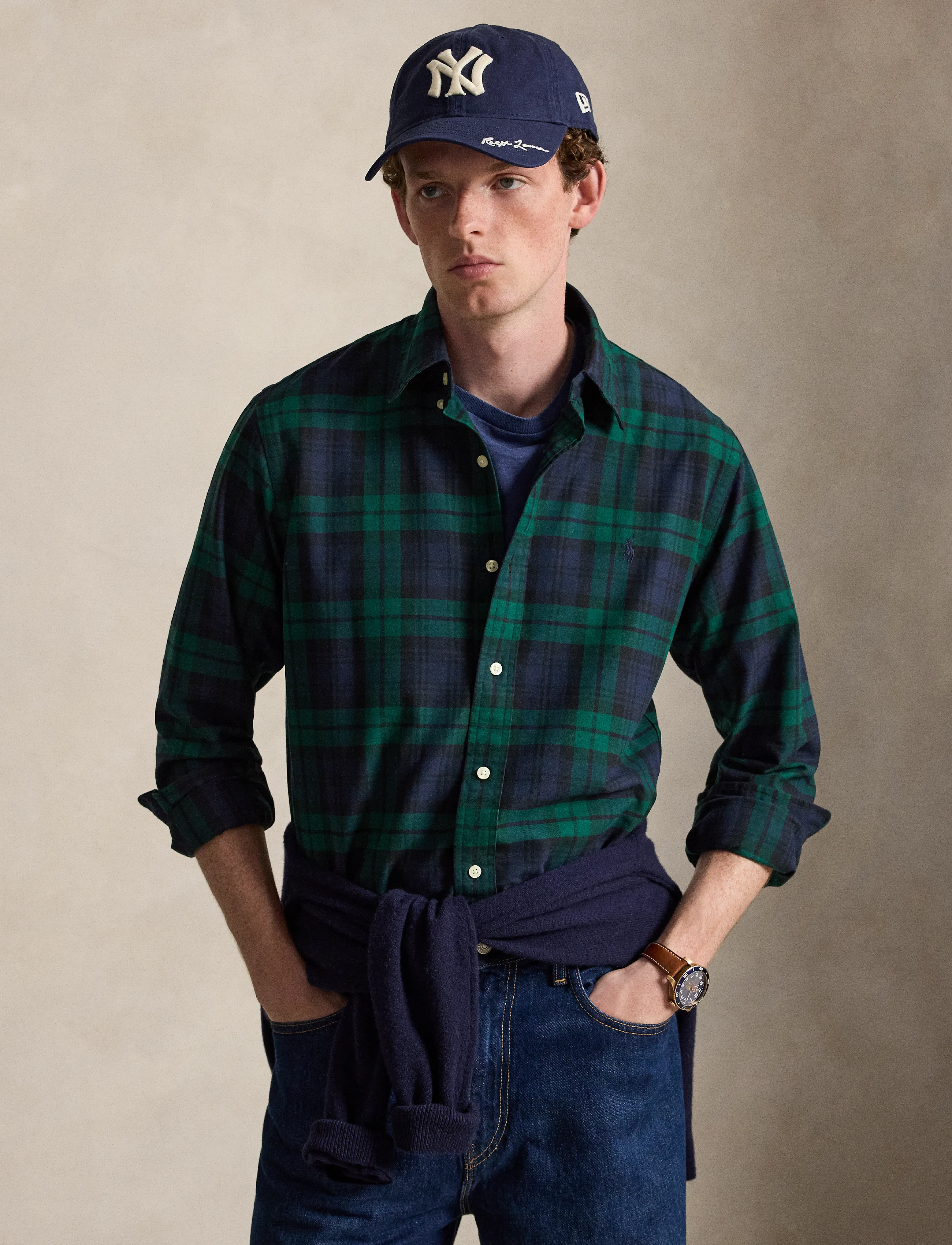 Polo Ralph Lauren Custom Fit Tattersall Oxford Shirt - Skjorter - 6841 NAVY/GREEN M / navy