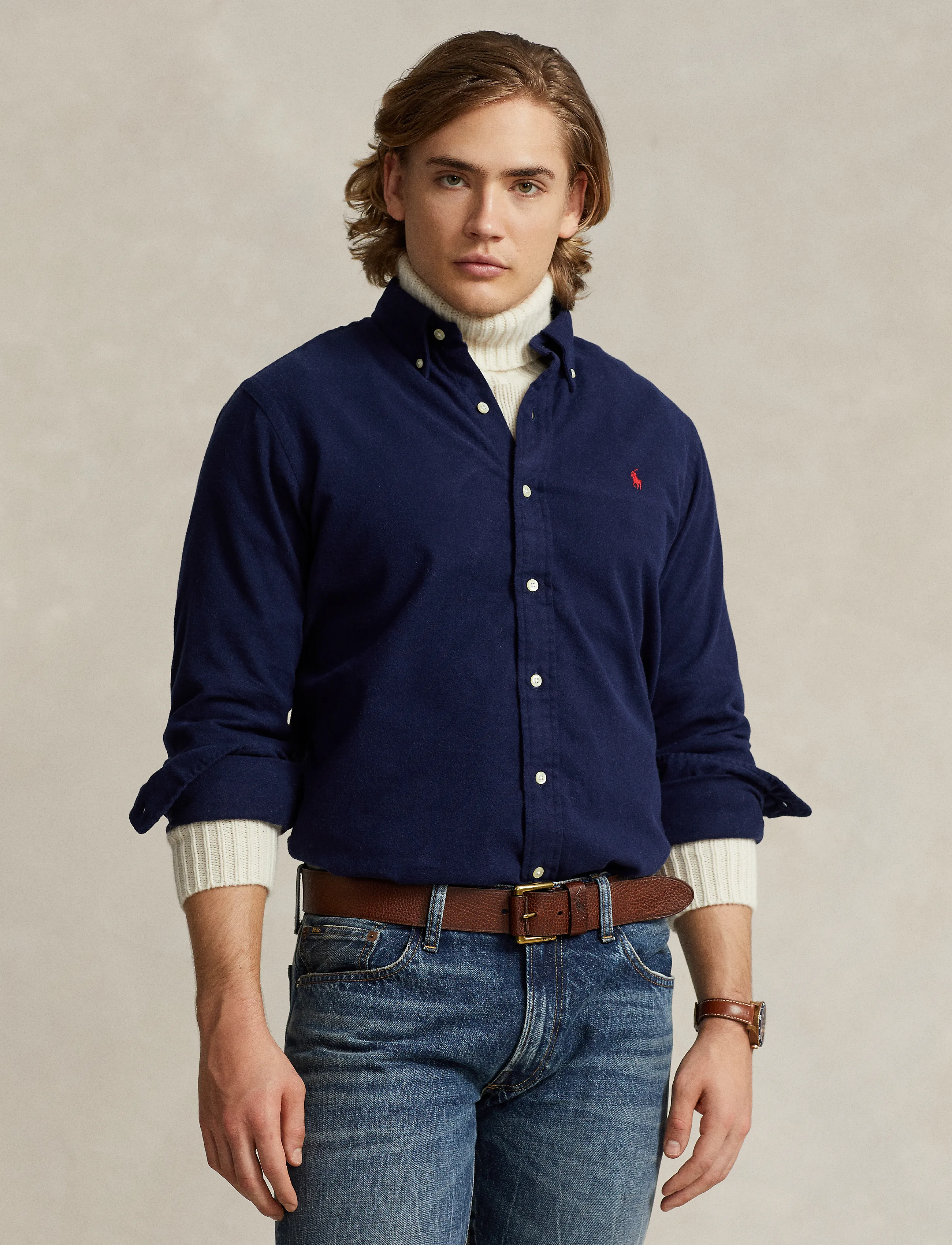 Polo Ralph Lauren Custom Fit Brushed Flannel Shirt - Vis alt - NEWPORT NAVY / navy